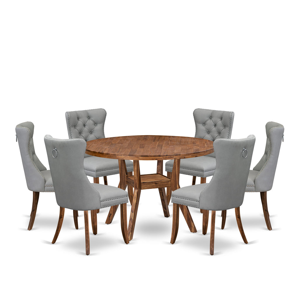 Luxe by East West Furniture I8DA7-40N-27 7-Pc Mid Century Dining Set Include a Modern Table and 6 Light Gray Faux Leather Padded Chairs with Button-Tufted Back, Antique Walnut
