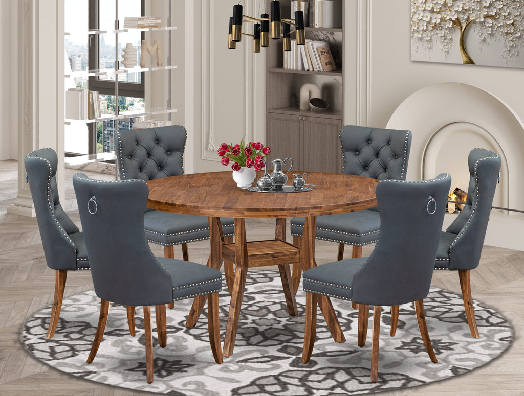 Luxe by East West Furniture I8DA7-50N-13 7-piece Dining table set consists of a Kitchen Table and 6 Platinum Gray Faux Leather Dining Chairs with Button Tufted Back - Antique Walnut Finish