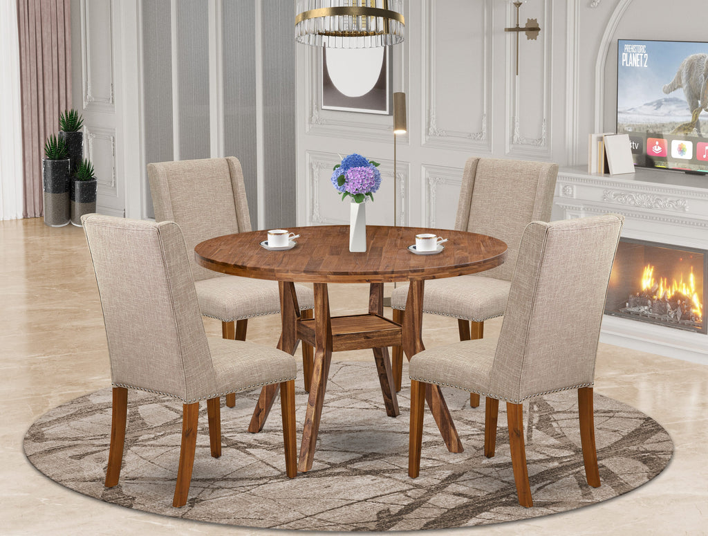 Luxe by East West Furniture - I8FL5-40N-04 - 5-Piece Dining Table Set Contains A Modern Table and 4 Light Tan Linen Fabric Upholstered Chairs with High Back, Antique Walnut