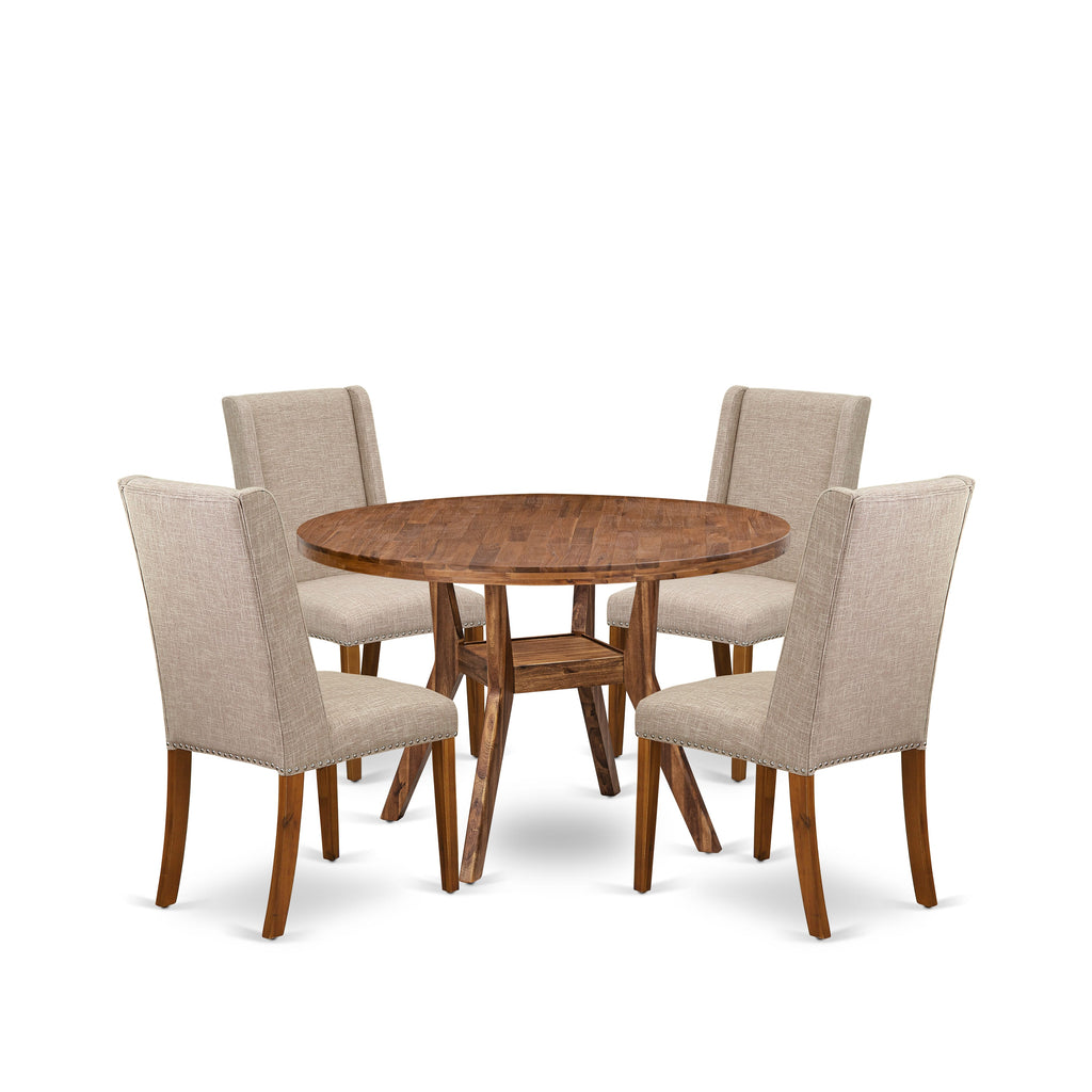 Luxe by East West Furniture - I8FL5-40N-04 - 5-Piece Dining Table Set Contains A Modern Table and 4 Light Tan Linen Fabric Upholstered Chairs with High Back, Antique Walnut