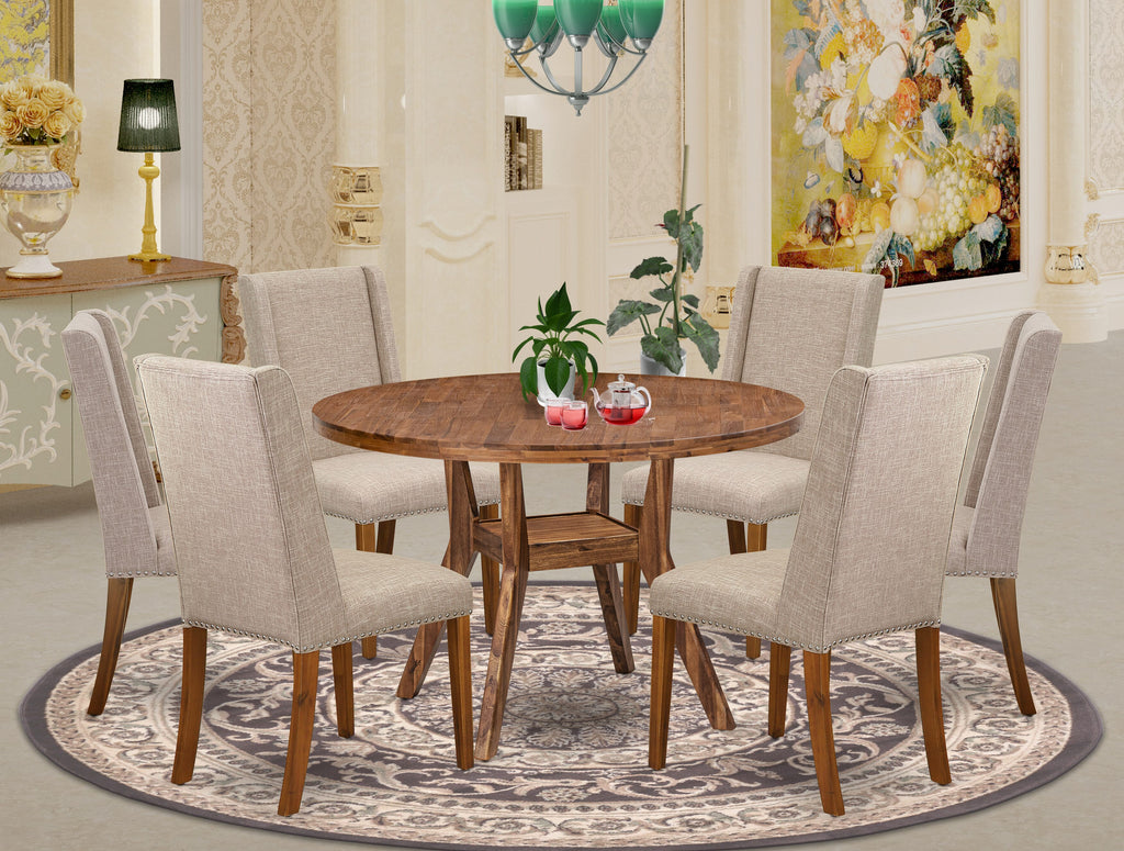 Luxe by East West Furniture - I8FL7-40N-04 - 7-Piece Modern Dining Set Consist of A Dining Table and 6 Light Tan Linen Fabric Dining Chair with High Back, Antique Walnut