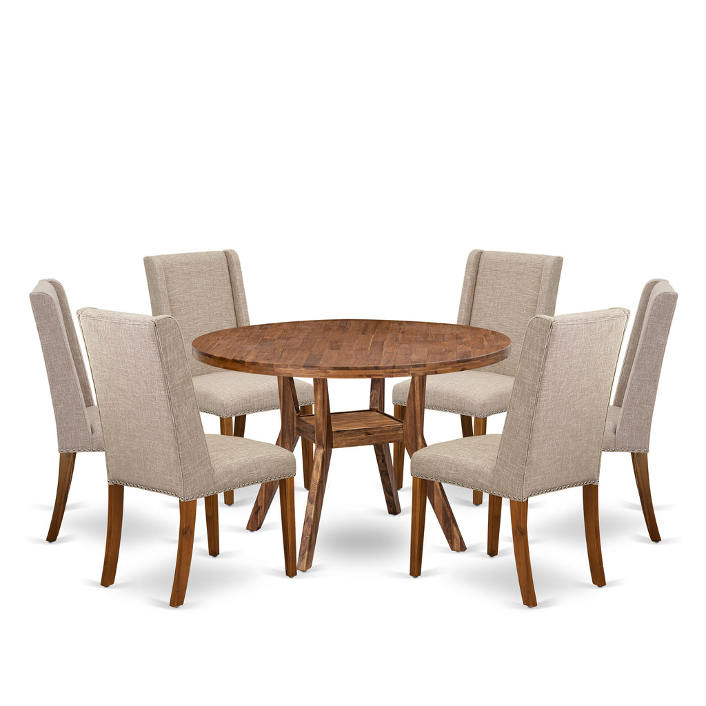 Luxe by East West Furniture - I8FL7-40N-04 - 7-Piece Modern Dining Set Consist of A Dining Table and 6 Light Tan Linen Fabric Dining Chair with High Back, Antique Walnut