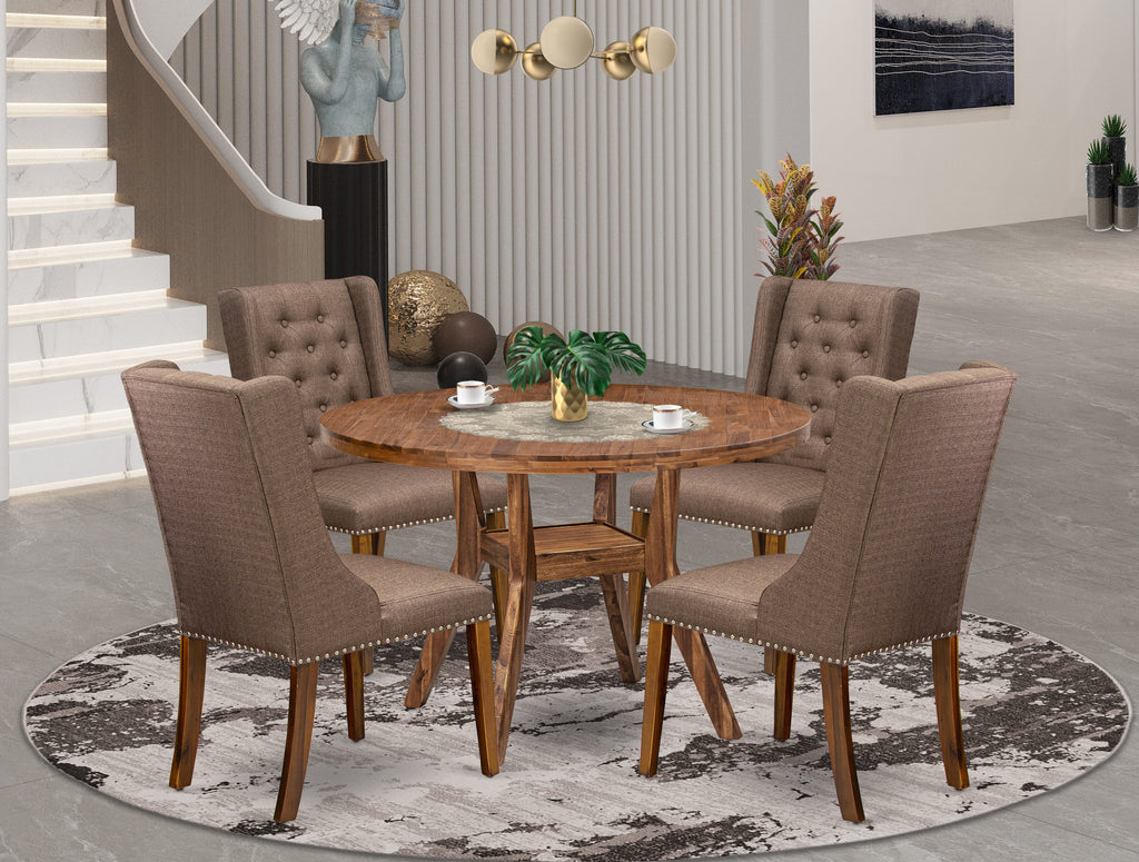 Luxe by East West Furniture - I8FO5-40N-18 - 5-Piece Dining Room Table Set Contains A Table and 4 Brown Linen Fabric Upholstered Chairs with Button Tufted Back, Antique Walnut