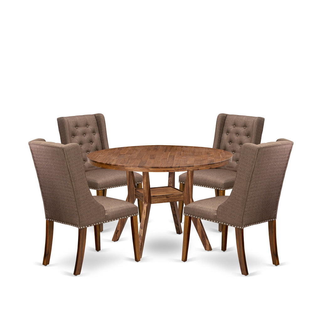 Luxe by East West Furniture - I8FO5-40N-18 - 5-Piece Dining Room Table Set Contains A Table and 4 Brown Linen Fabric Upholstered Chairs with Button Tufted Back, Antique Walnut