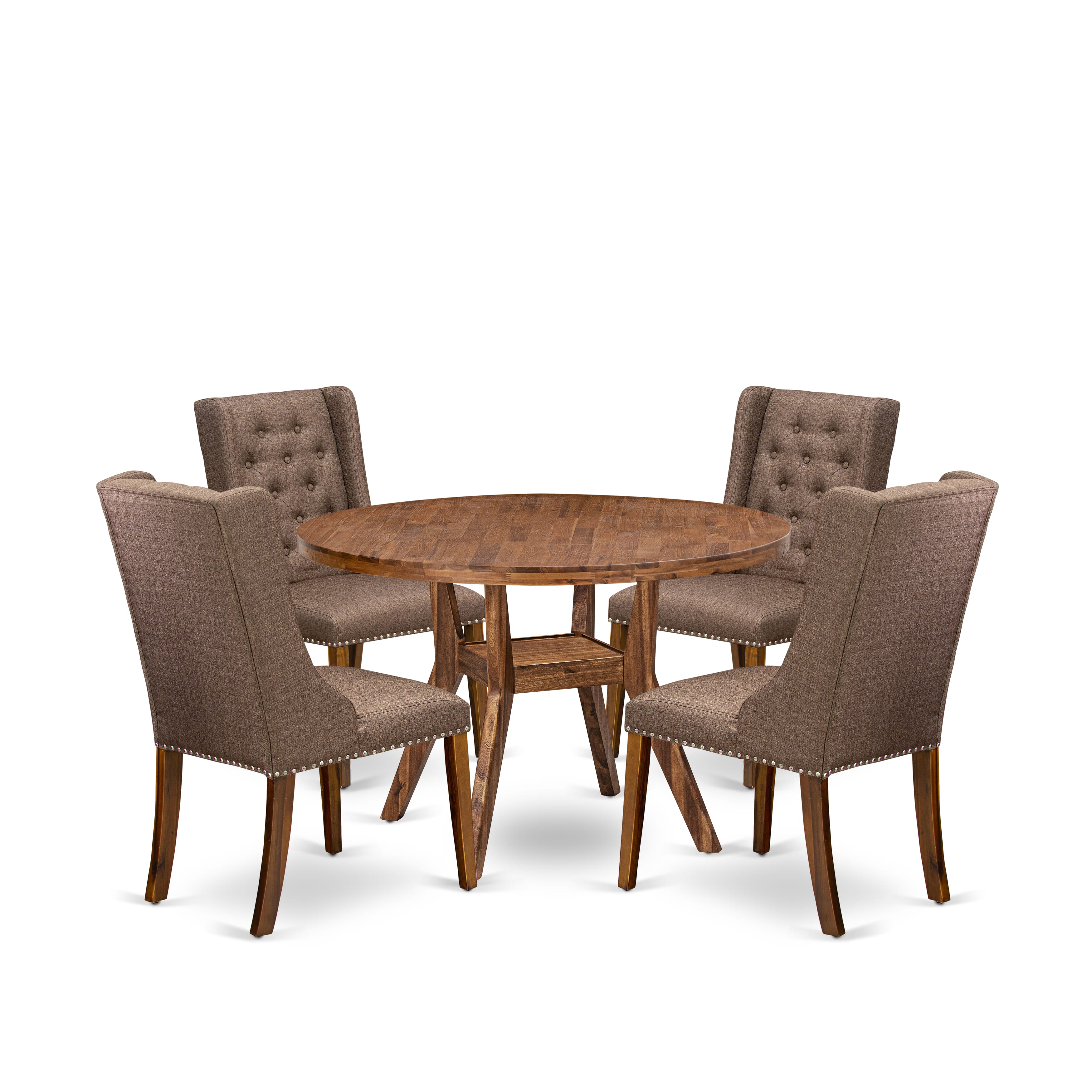 Luxe by East West Furniture - I8FO5-40N-18 - 5-Piece Dining Room Table Set Contains A Table and 4 Brown Linen Fabric Upholstered Chairs with Button Tufted Back, Antique Walnut