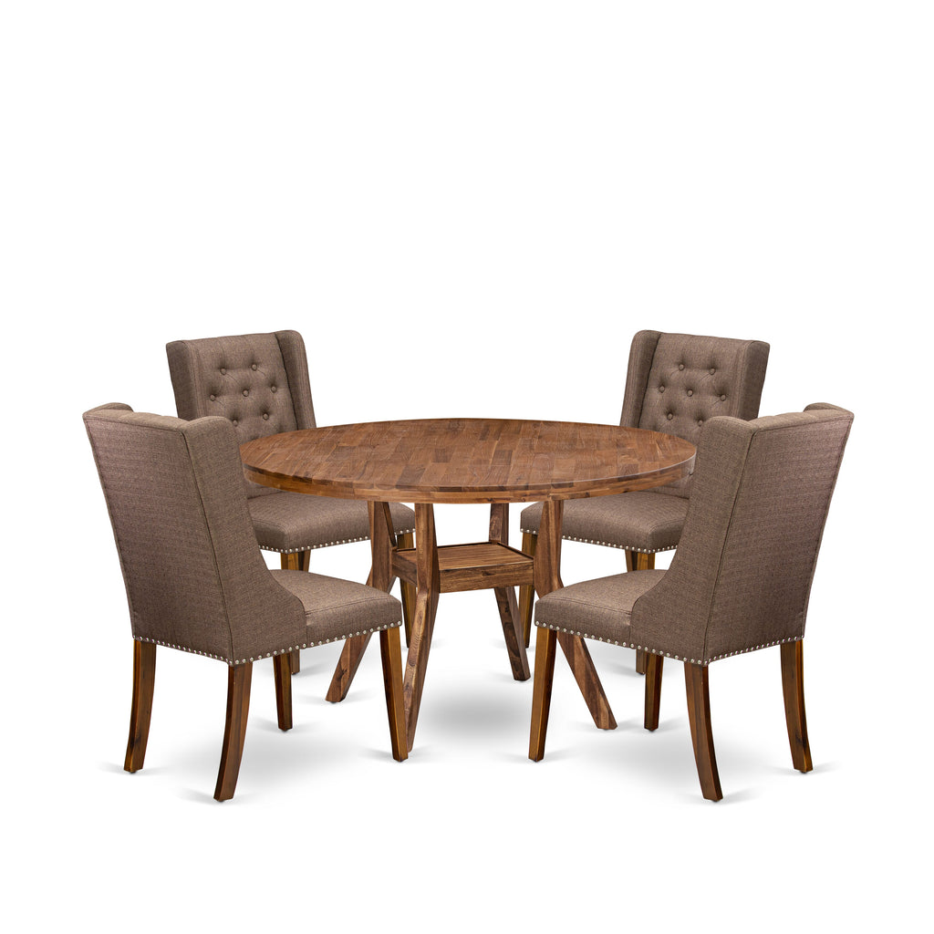 Luxe by East West Furniture - I8FO5-50N-18 - 5-Pc Kitchen Table Set Consist of A Table and 4 Brown Linen Fabric Upholstered Chair with Button Tufted Back, Antique Walnut