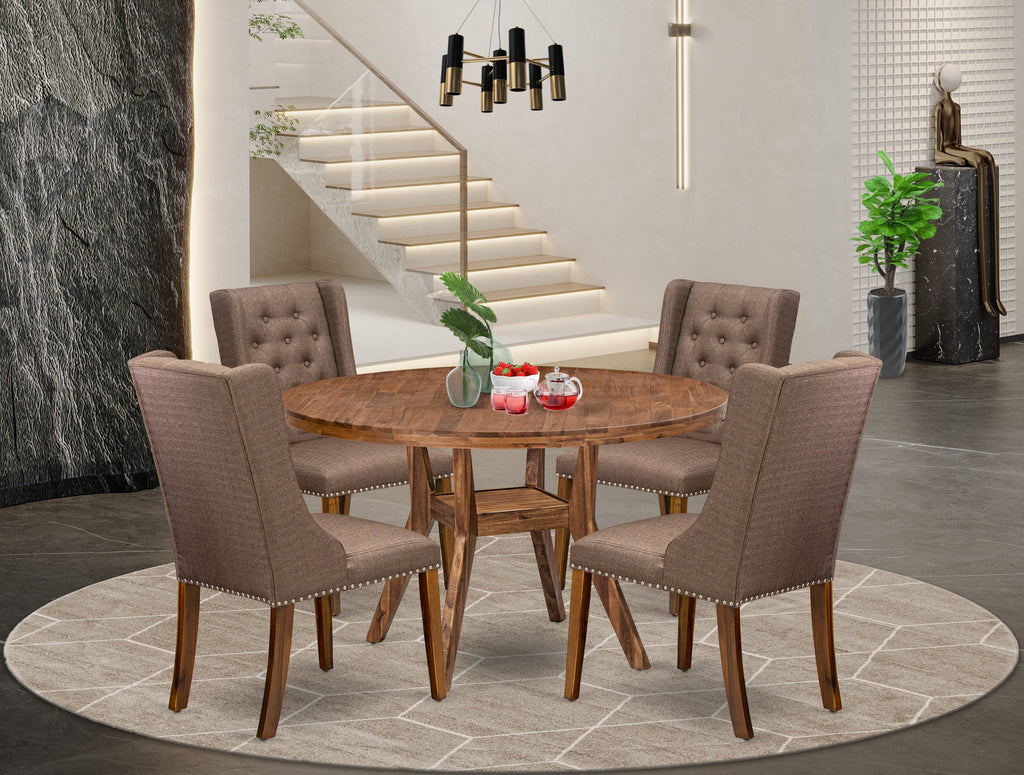 Luxe by East West Furniture - I8FO5-50N-18 - 5-Pc Kitchen Table Set Consist of A Table and 4 Brown Linen Fabric Upholstered Chair with Button Tufted Back, Antique Walnut