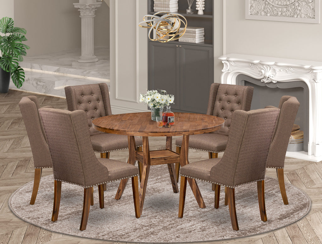 Luxe by East West Furniture - I8FO7-40N-18 - 7-Piece Dining Table Set Consist of A Wooden Kitchen Table and 6 Brown Linen Fabric Chair with Button Tufted Back, Antique Walnut