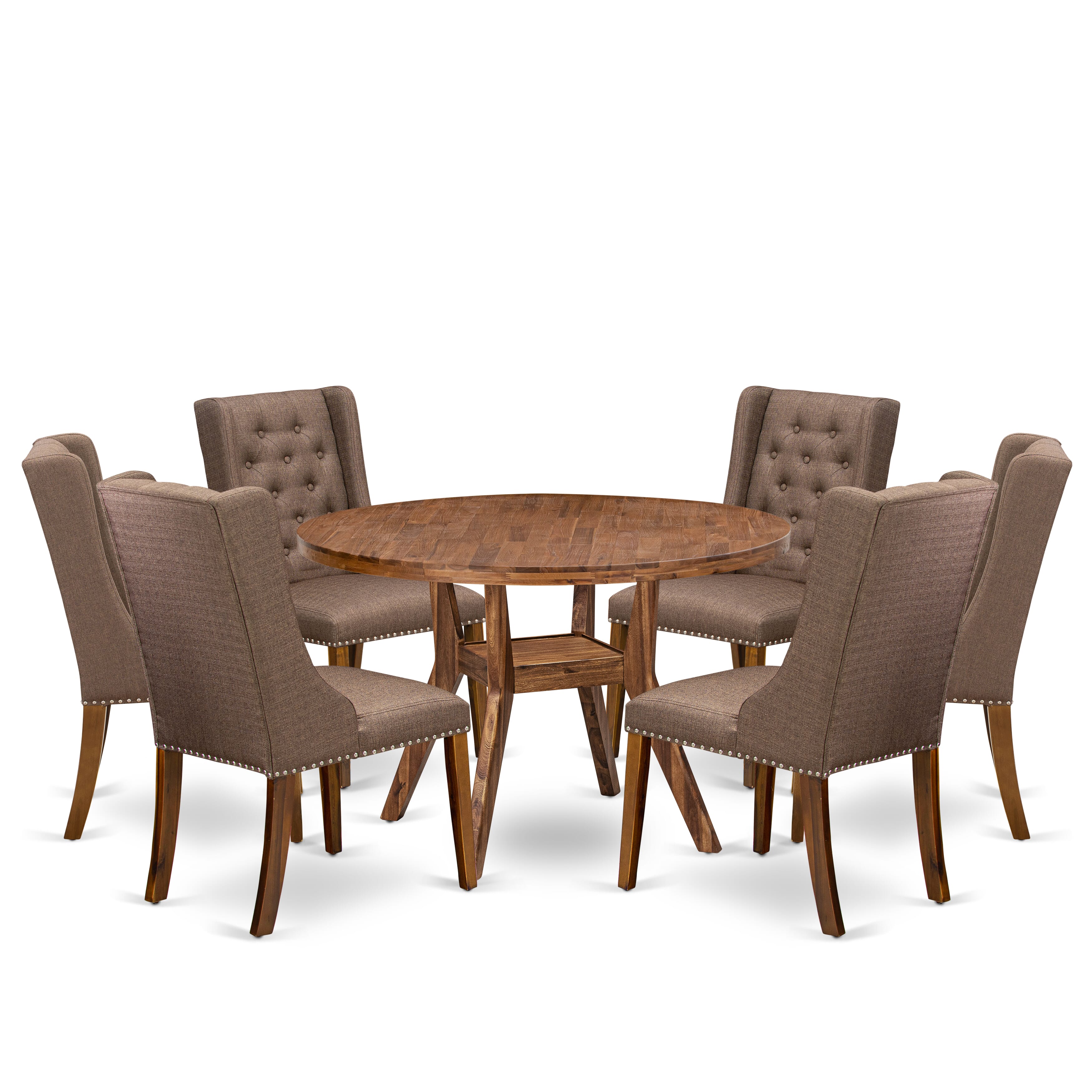 Luxe by East West Furniture - I8FO7-40N-18 - 7-Piece Dining Table Set Consist of A Wooden Kitchen Table and 6 Brown Linen Fabric Chair with Button Tufted Back, Antique Walnut