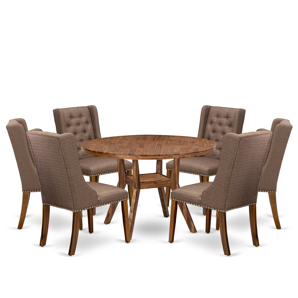 Luxe by East West Furniture - I8FO7-40N-18 - 7-Piece Dining Table Set Consist of A Wooden Kitchen Table and 6 Brown Linen Fabric Chair with Button Tufted Back, Antique Walnut