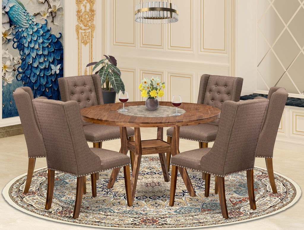 Luxe by East West Furniture - I8FO7-50N-18 - 7-Pc Dining Room Set Includes A Wood Dining Table and 6 Brown Linen Fabric Padded Chairs with Button Tufted Back, Antique Walnut