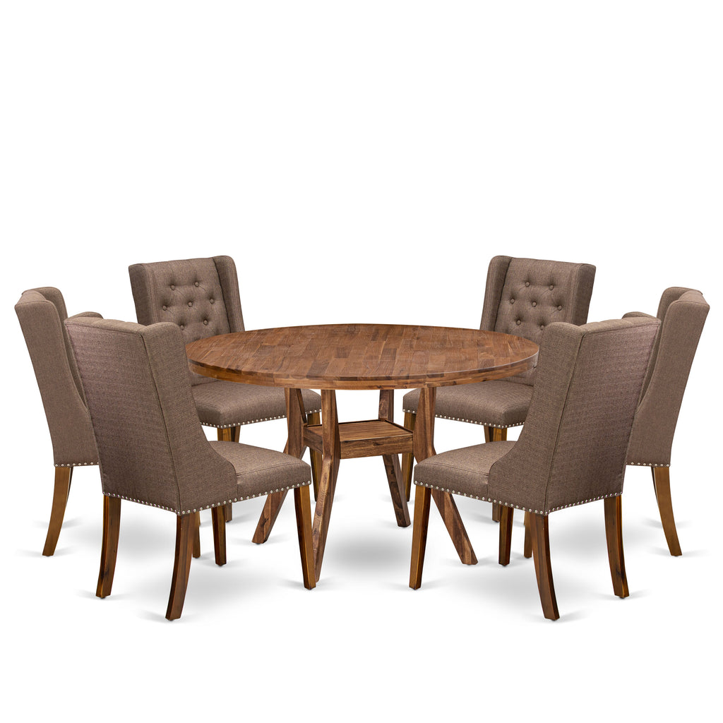 Luxe by East West Furniture - I8FO7-50N-18 - 7-Pc Dining Room Set Includes A Wood Dining Table and 6 Brown Linen Fabric Padded Chairs with Button Tufted Back, Antique Walnut