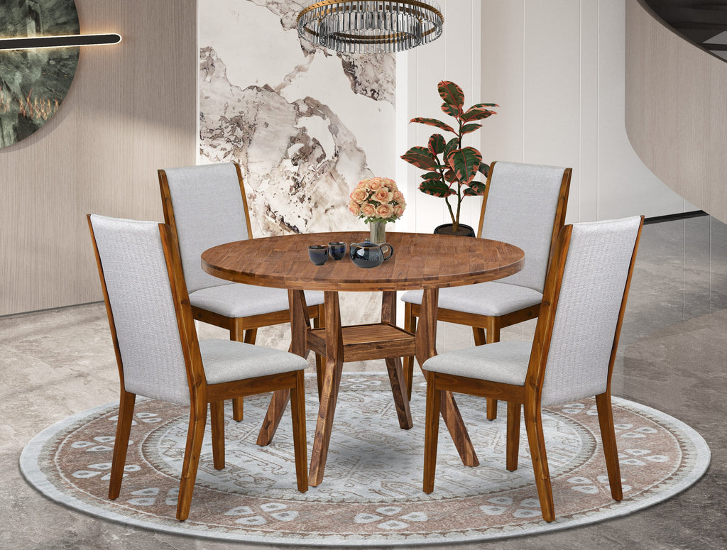 Luxe by East West Furniture I8LA5-40N-05 5-Pc Mid-century Kitchen Set Includes a Pedestal Table and 4 Grey Linen Fabric Kitchen Chairs with High Back - Antique Walnut