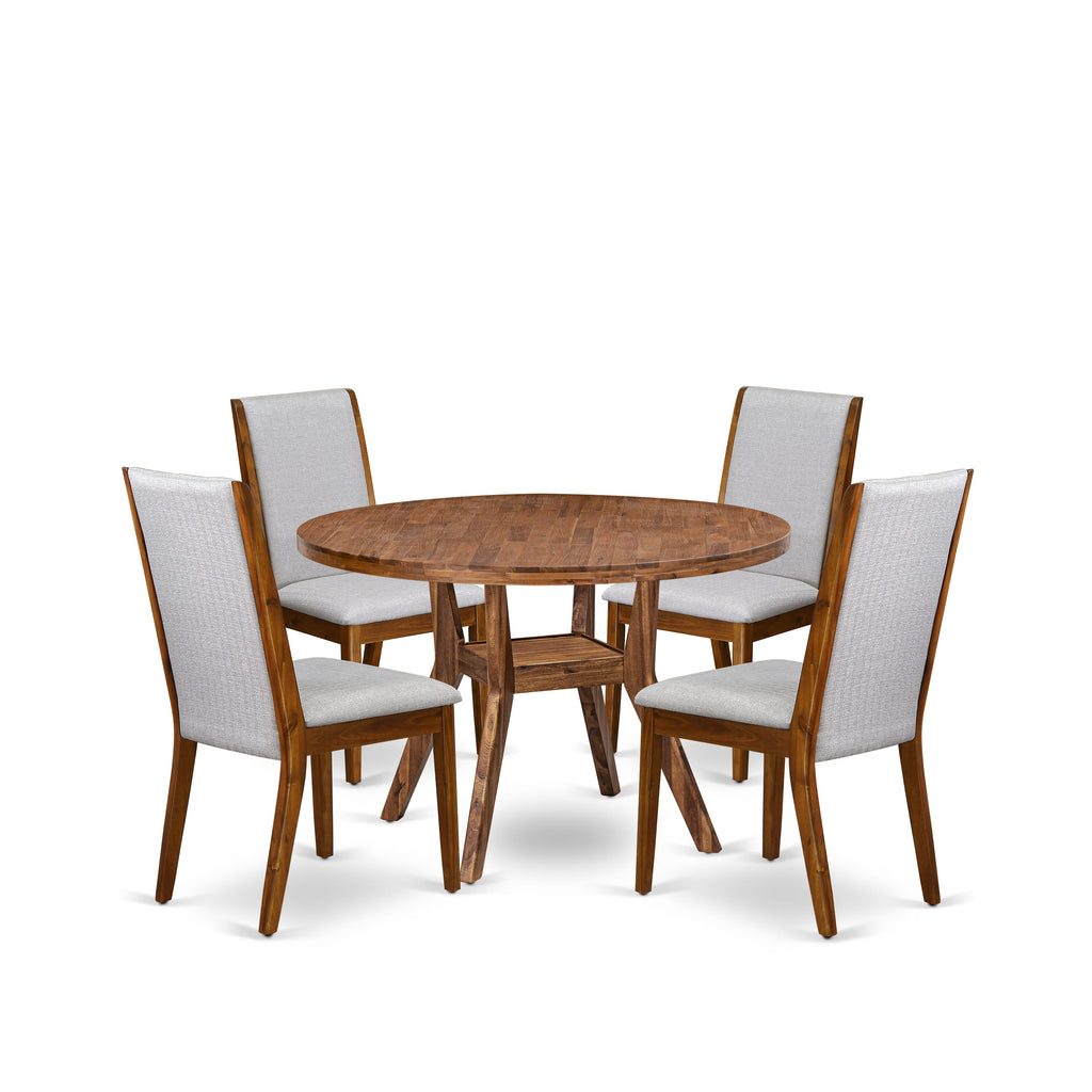 Luxe by East West Furniture I8LA5-40N-05 5-Pc Mid-century Kitchen Set Includes a Pedestal Table and 4 Grey Linen Fabric Kitchen Chairs with High Back - Antique Walnut