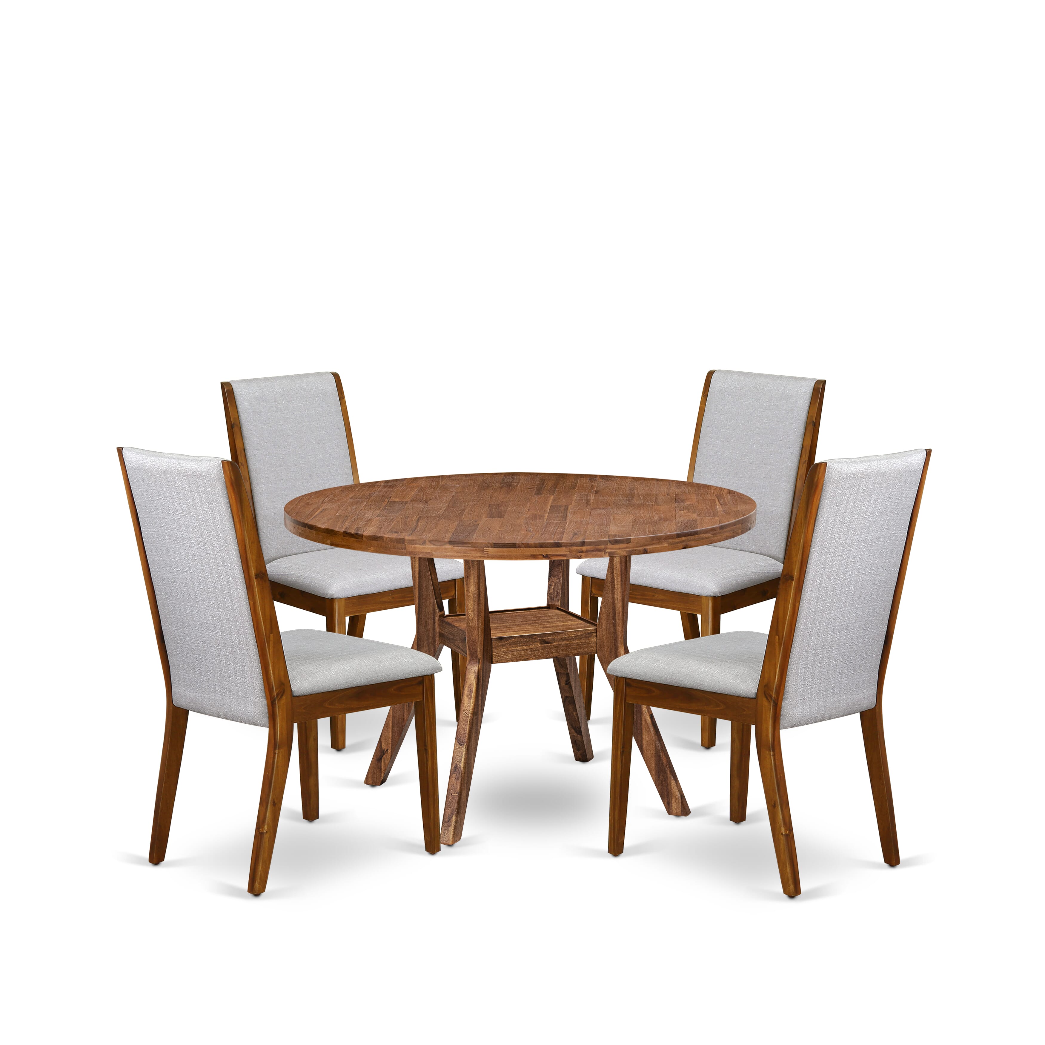 Luxe by East West Furniture I8LA5-40N-05 5-Pc Mid-century Kitchen Set Includes a Pedestal Table and 4 Grey Linen Fabric Kitchen Chairs with High Back - Antique Walnut