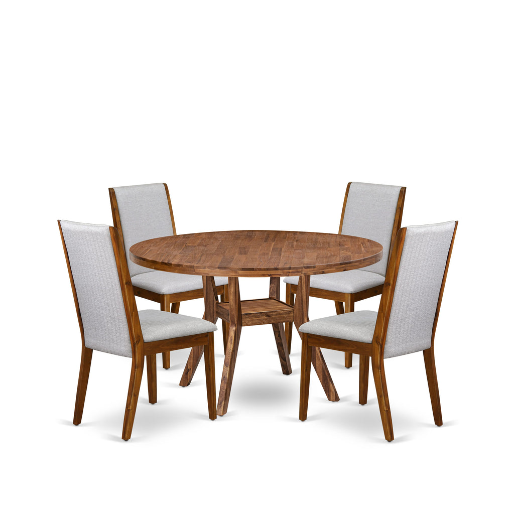 Luxe by East West Furniture I8LA5-50N-05 5-Pc Kitchen Set Includes a Pedestal Dining Table and 4 Grey Linen Fabric Parson Chairs with High Back - Antique Walnut Finish