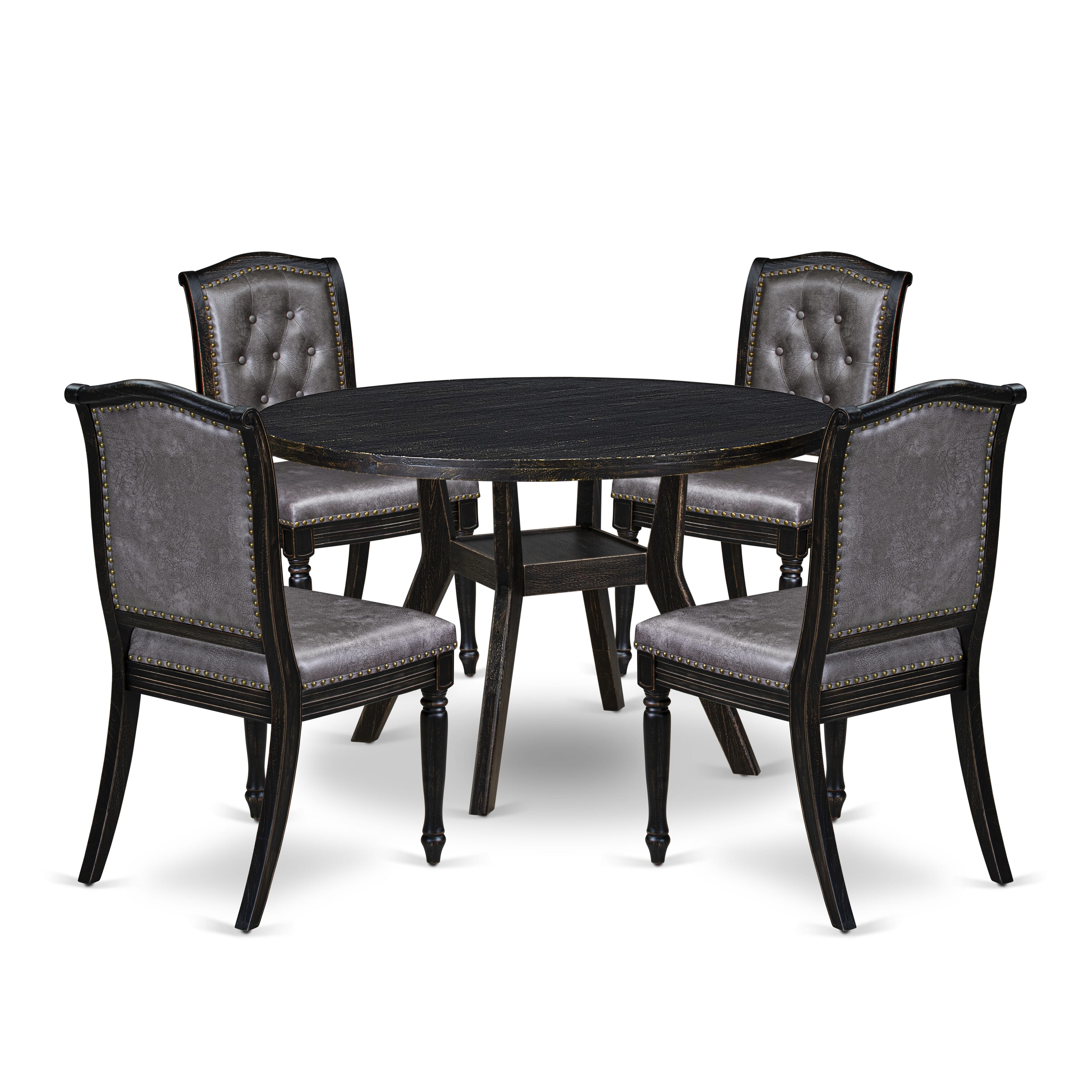 Luxe by East West Furniture I8MA5-411-34 5-piece Modern Dining Set with Polyester 4 Dark Gray Modern chairs, Button tufted Back, and A Kitchen Table in Sand Blasting Black Finish.