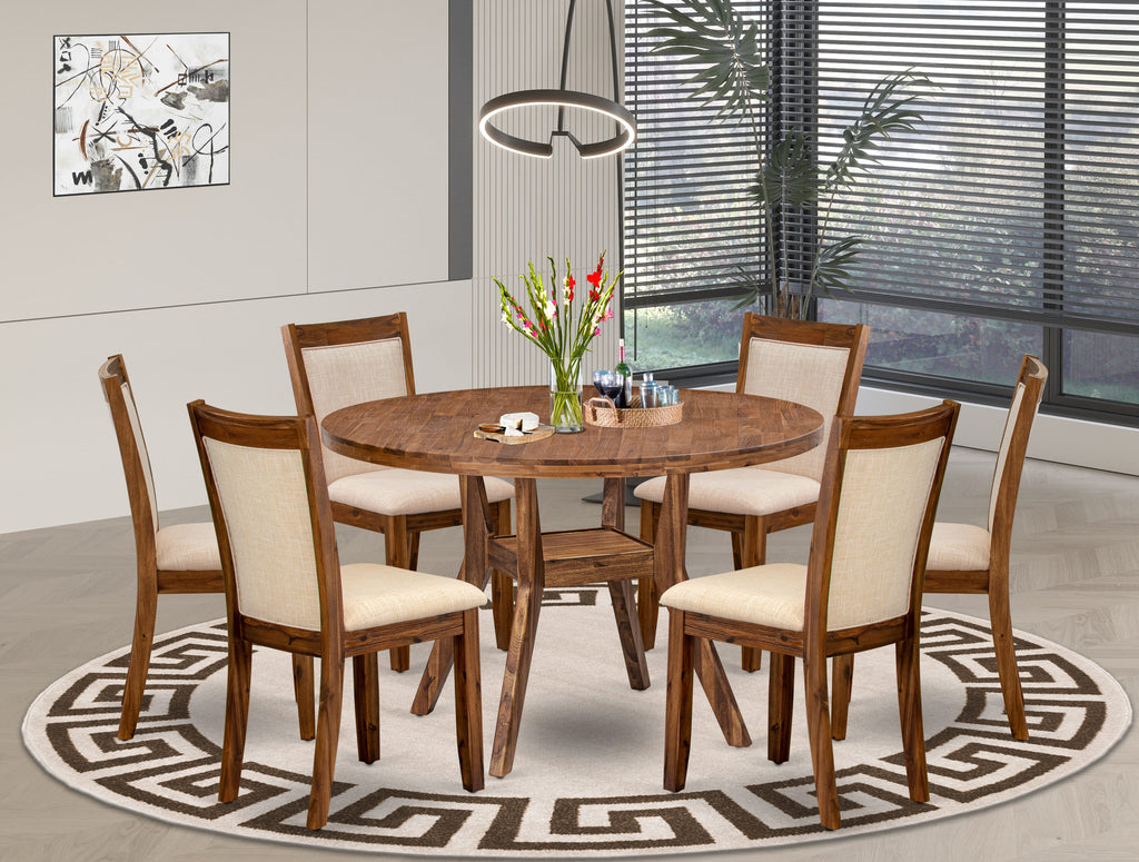 Luxe by East West Furniture I8MZ7-40N-02 7-Pc Dining Table Set Includes a Pedestal Dining Table and 6 Light Beige Linen Fabric Parson Chairs with Padded Back - Antique Walnut