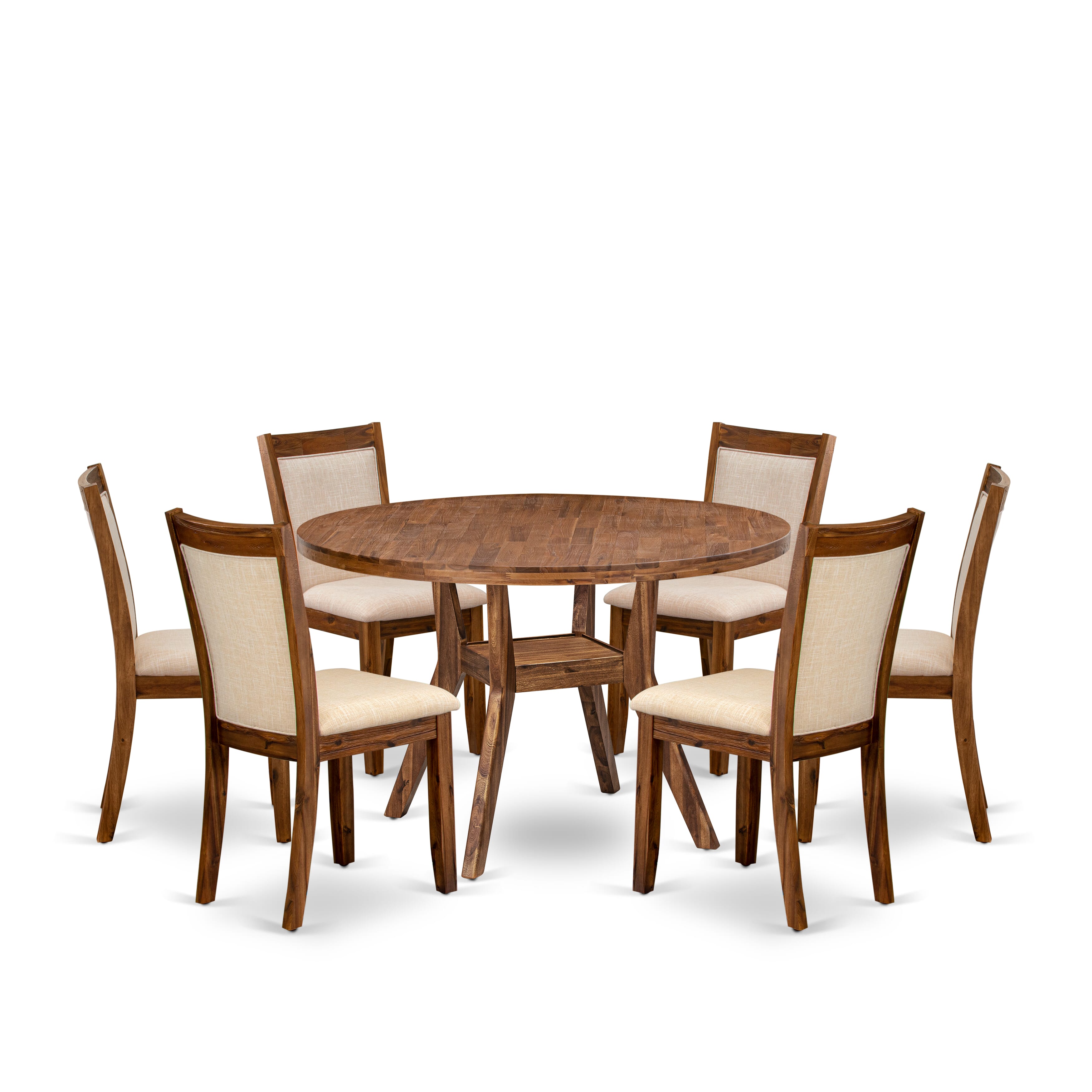 Luxe by East West Furniture I8MZ7-40N-02 7-Pc Dining Table Set Includes a Pedestal Dining Table and 6 Light Beige Linen Fabric Parson Chairs with Padded Back - Antique Walnut