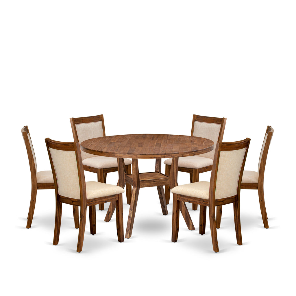 Luxe by East West Furniture I8MZ7-40N-02 7-Pc Dining Table Set Includes a Pedestal Dining Table and 6 Light Beige Linen Fabric Parson Chairs with Padded Back - Antique Walnut
