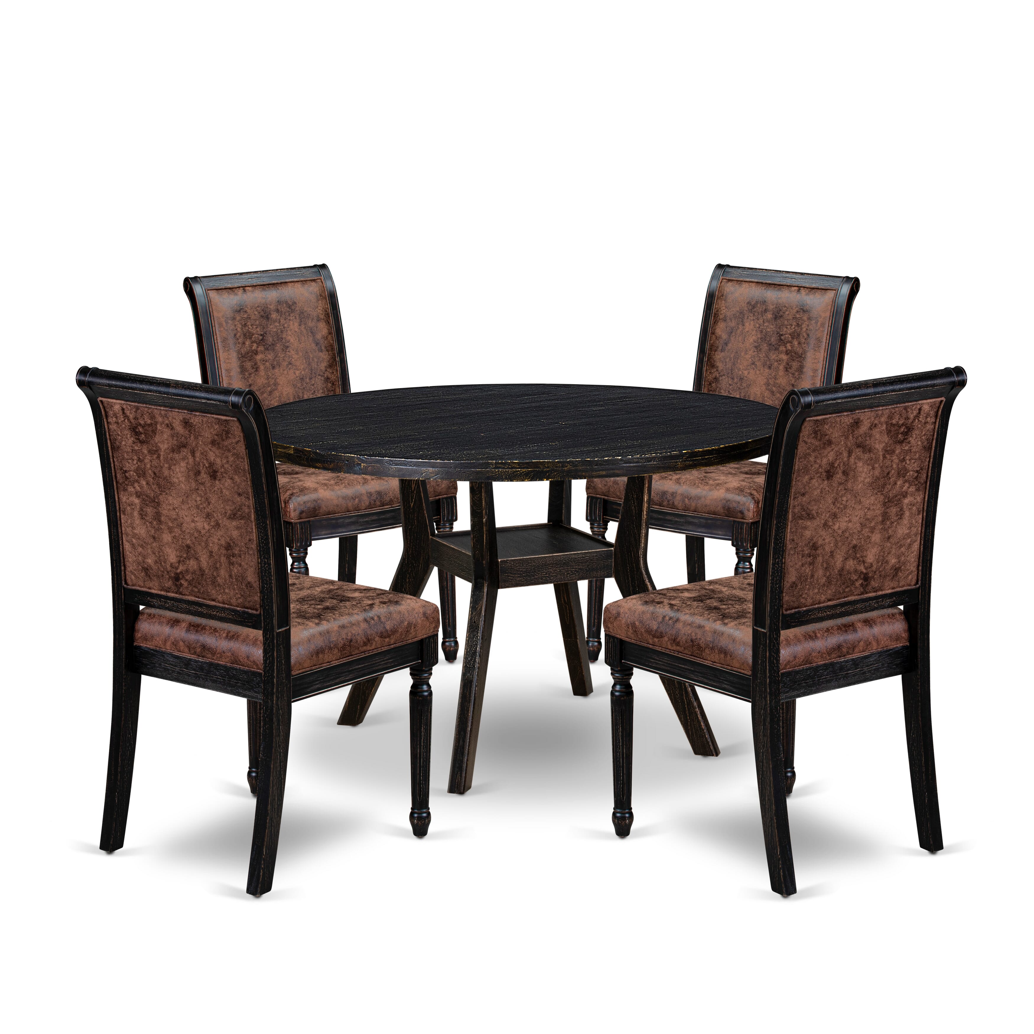 Luxe by East West Furniture I8TY5-411-33 5-Piece Dining Room Set with Polyester 4 Brown Textured Parson dining chairs, High Back, and A Dinner Table in Sand Blasting Black Finish.