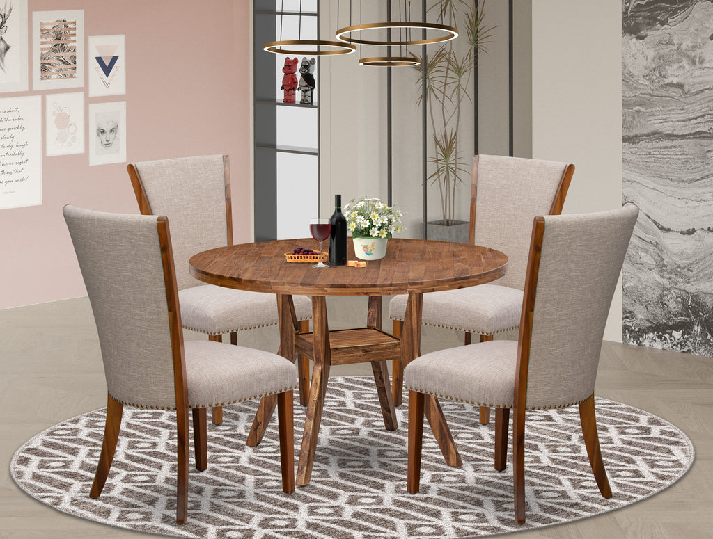 Luxe by East West Furniture I8VE5-40N-04 5 Piece Dining Set for 4 Includes a 48" Round Table with Pedestal and 4 Light Tan Linen Fabric Padded Chairs, Antique Walnut