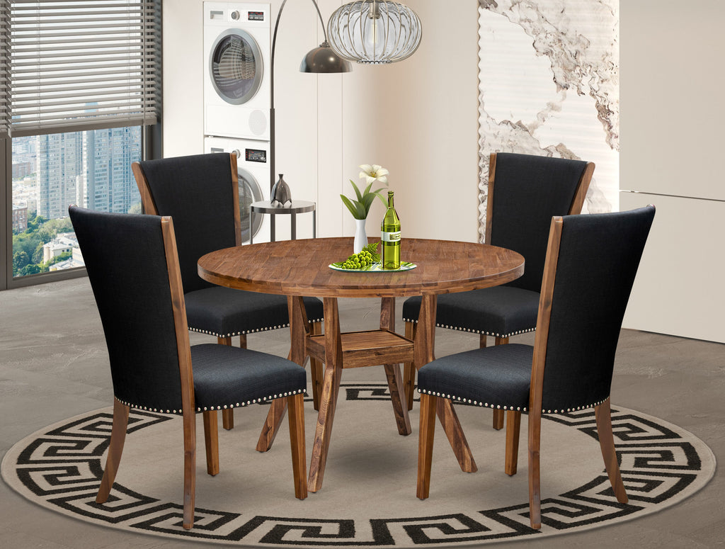 Luxe by East West Furniture I8VE5-40N-24 5 Piece Dining Table Set for 4 Contains a 48" Round Table with Pedestal and 4 Black Linen Fabric Parson Chairs, Antique Walnut