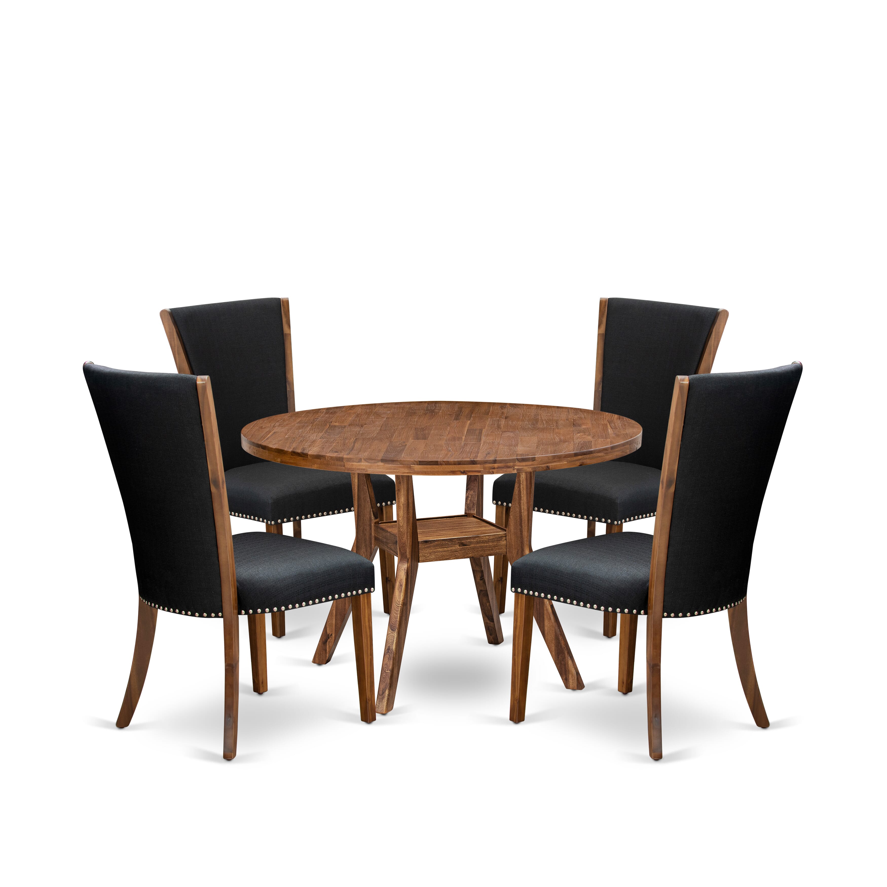 Luxe by East West Furniture I8VE5-40N-24 5 Piece Dining Table Set for 4 Contains a 48" Round Table with Pedestal and 4 Black Linen Fabric Parson Chairs, Antique Walnut