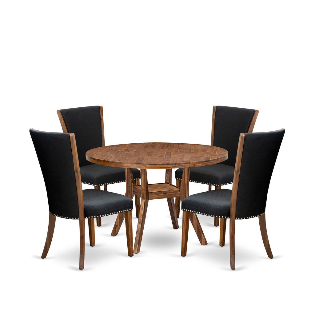 Luxe by East West Furniture I8VE5-40N-24 5 Piece Dining Table Set for 4 Contains a 48" Round Table with Pedestal and 4 Black Linen Fabric Parson Chairs, Antique Walnut