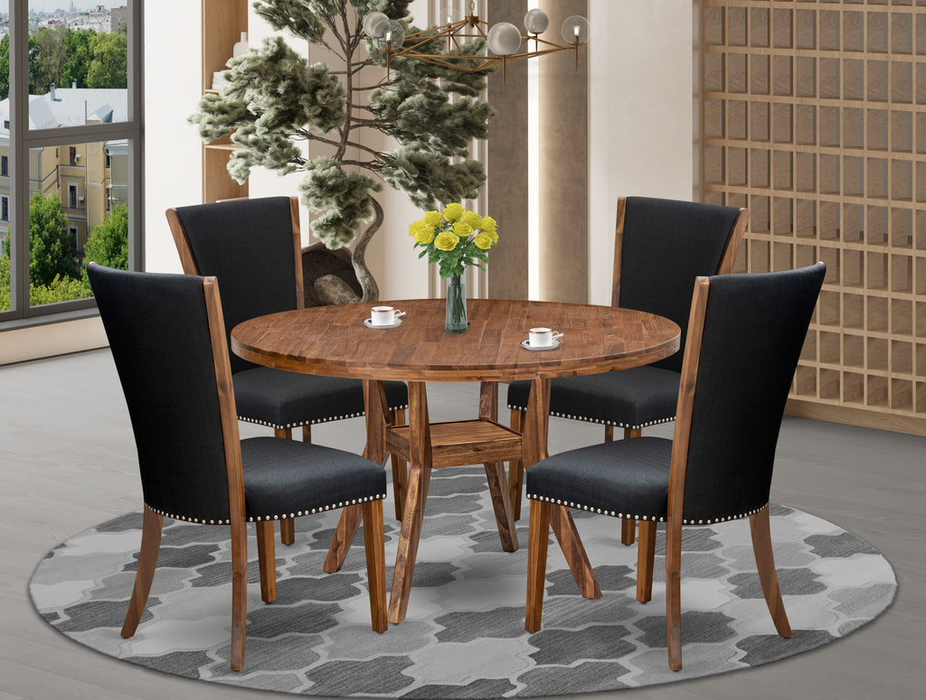 Luxe by East West Furniture I8VE5-50N-24 5 Piece Dining Set for 4 Consists of a 54" Round Table with Pedestal and 4 Black Linen Fabric Parson Chairs, Antique Walnut