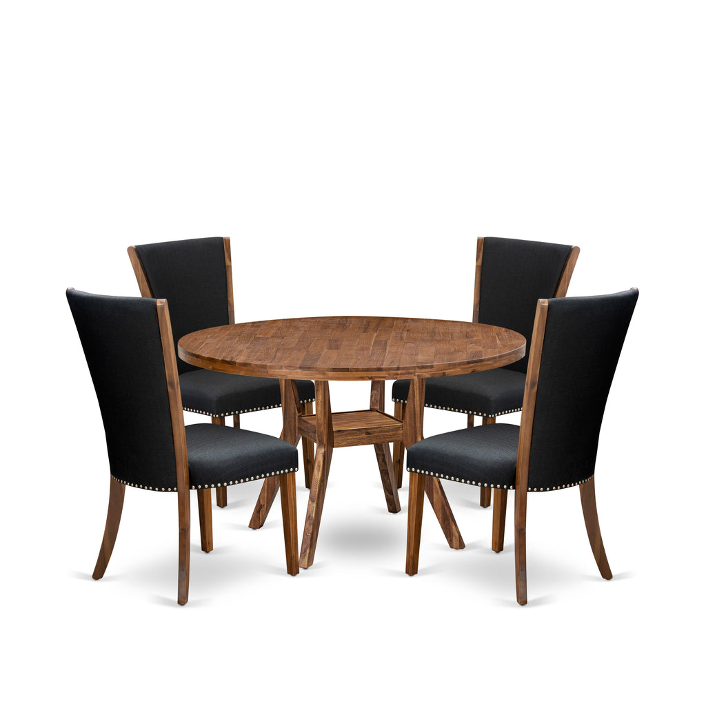 Luxe by East West Furniture I8VE5-50N-24 5 Piece Dining Set for 4 Consists of a 54" Round Table with Pedestal and 4 Black Linen Fabric Parson Chairs, Antique Walnut