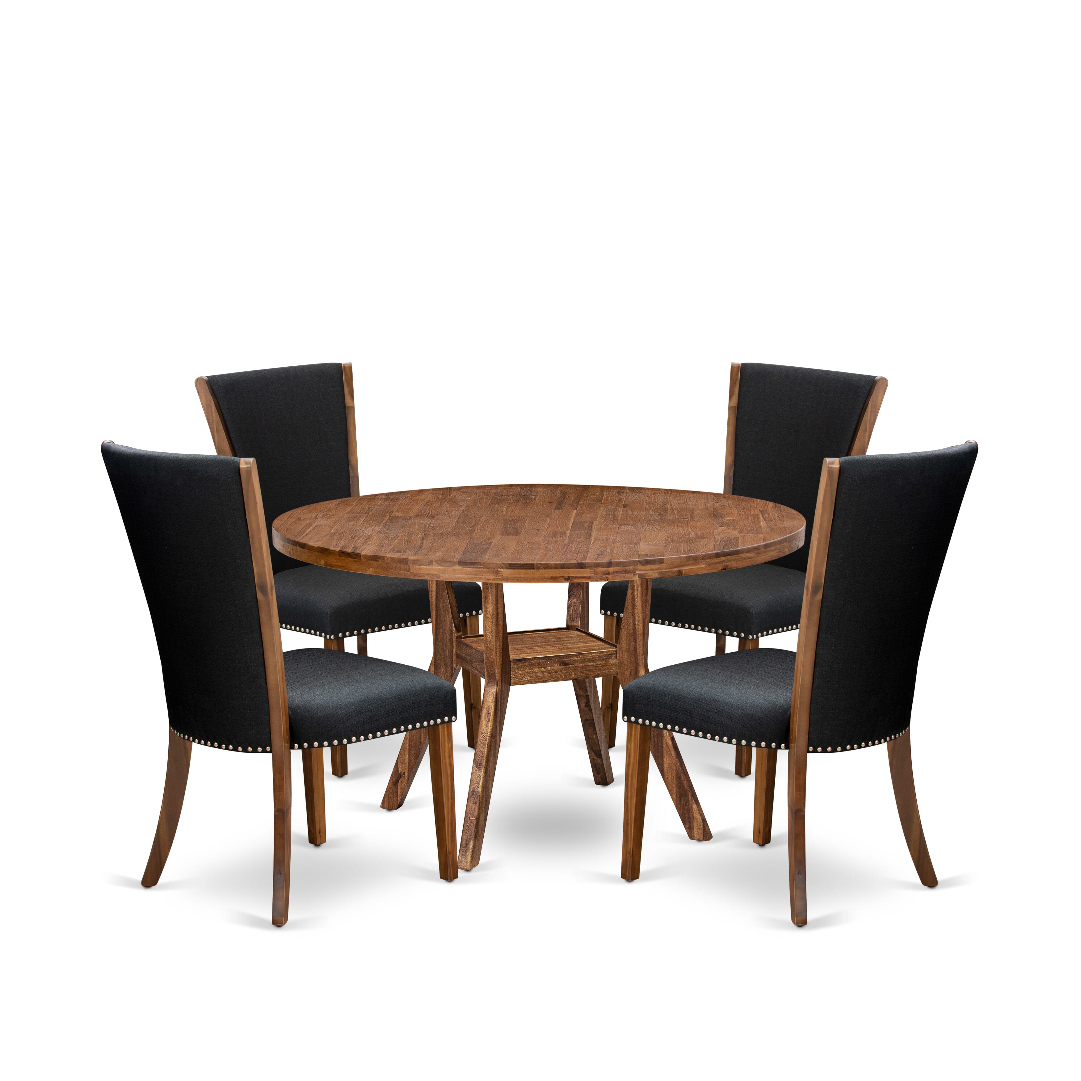 Luxe by East West Furniture I8VE5-50N-24 5 Piece Dining Set for 4 Consists of a 54" Round Table with Pedestal and 4 Black Linen Fabric Parson Chairs, Antique Walnut
