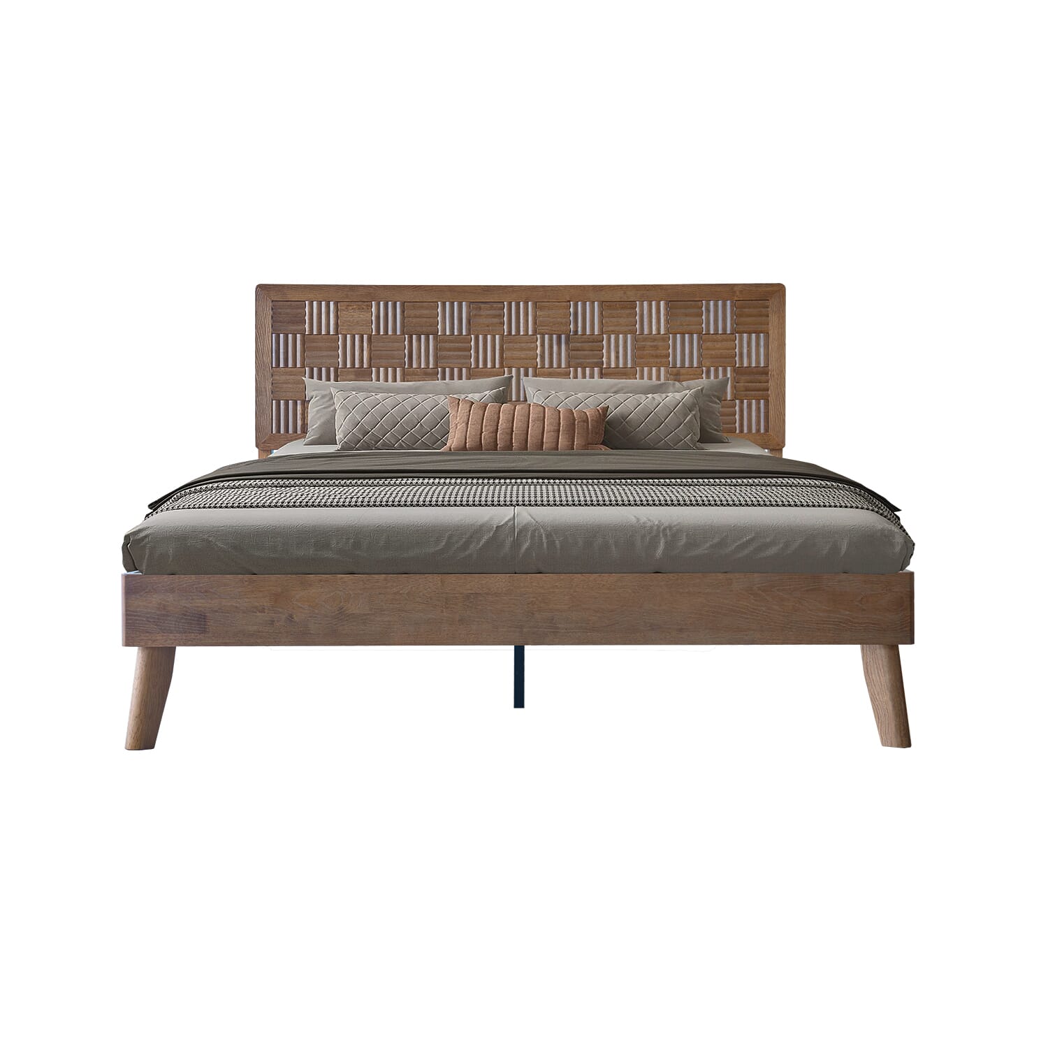 King Size Platform Bed Frame, Solid Wood Headboard & Footboard, 12 Durable Slatted Base, Metal Legs, Anti-Noise & Slip-Free, Easy Assembly, No Box Spring Needed, Barnwood Finish, IDK-30
