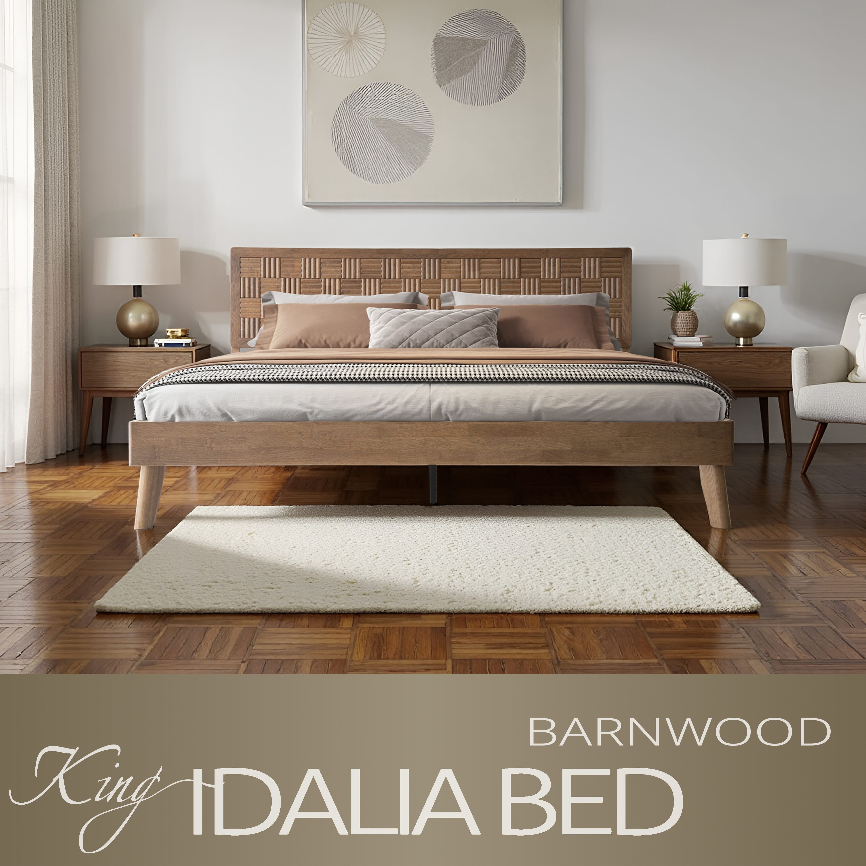 King Size Platform Bed Frame, Solid Wood Headboard & Footboard, 12 Durable Slatted Base, Metal Legs, Anti-Noise & Slip-Free, Easy Assembly, No Box Spring Needed, Barnwood Finish, IDK-30