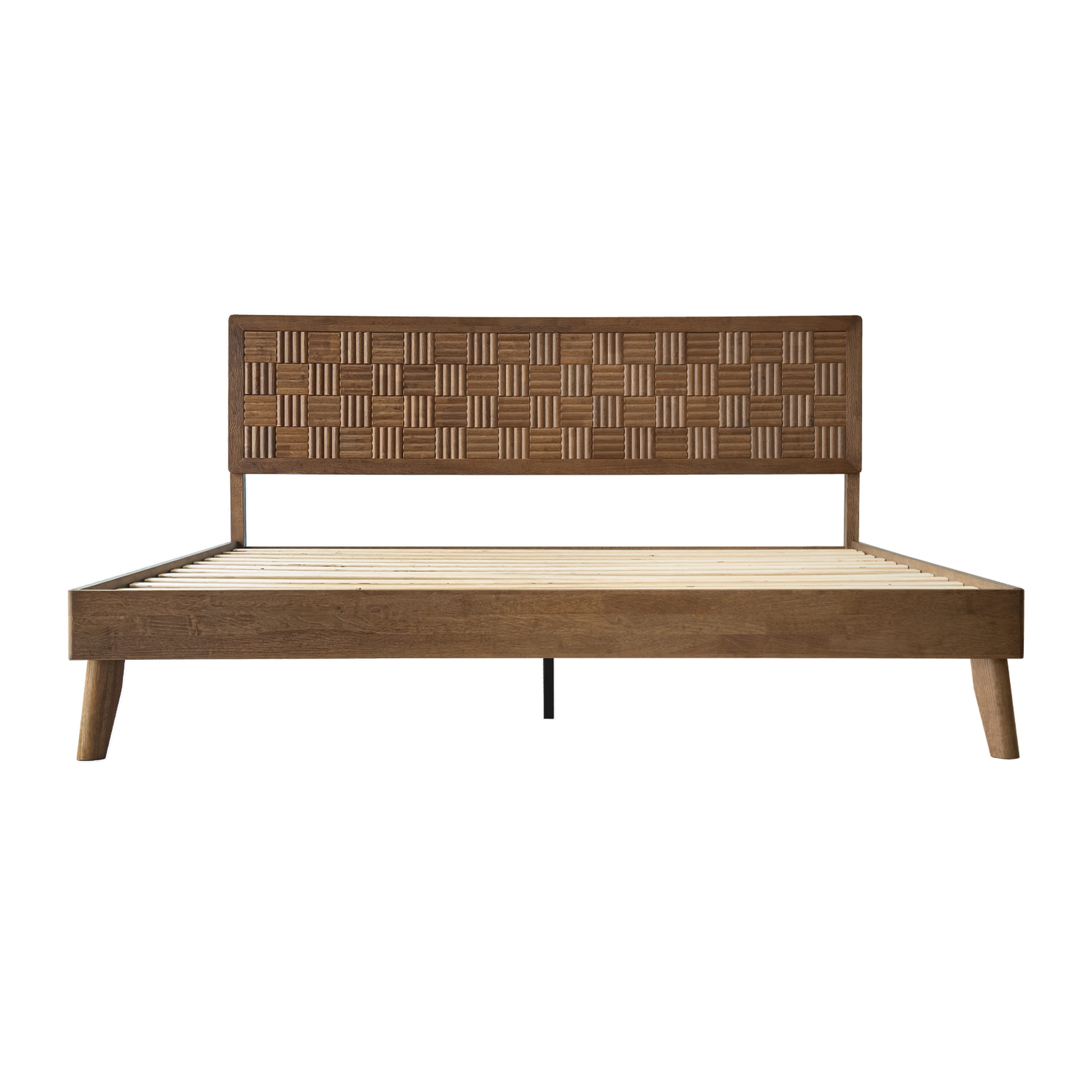 King Size Platform Bed Frame, Solid Wood Headboard & Footboard, 12 Durable Slatted Base, Metal Legs, Anti-Noise & Slip-Free, Easy Assembly, No Box Spring Needed, Barnwood Finish, IDK-30