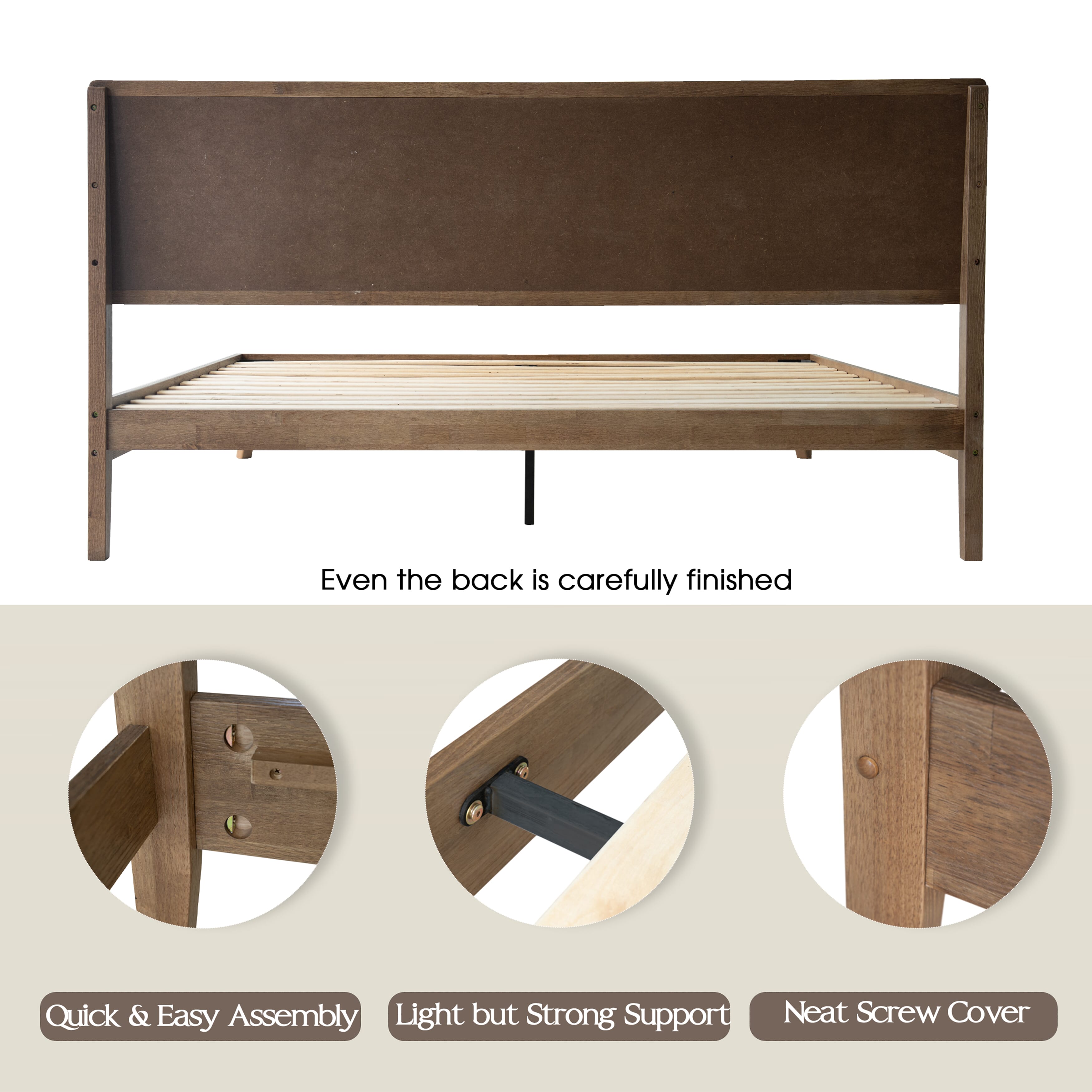 King Size Platform Bed Frame, Solid Wood Headboard & Footboard, 12 Durable Slatted Base, Metal Legs, Anti-Noise & Slip-Free, Easy Assembly, No Box Spring Needed, Barnwood Finish, IDK-30