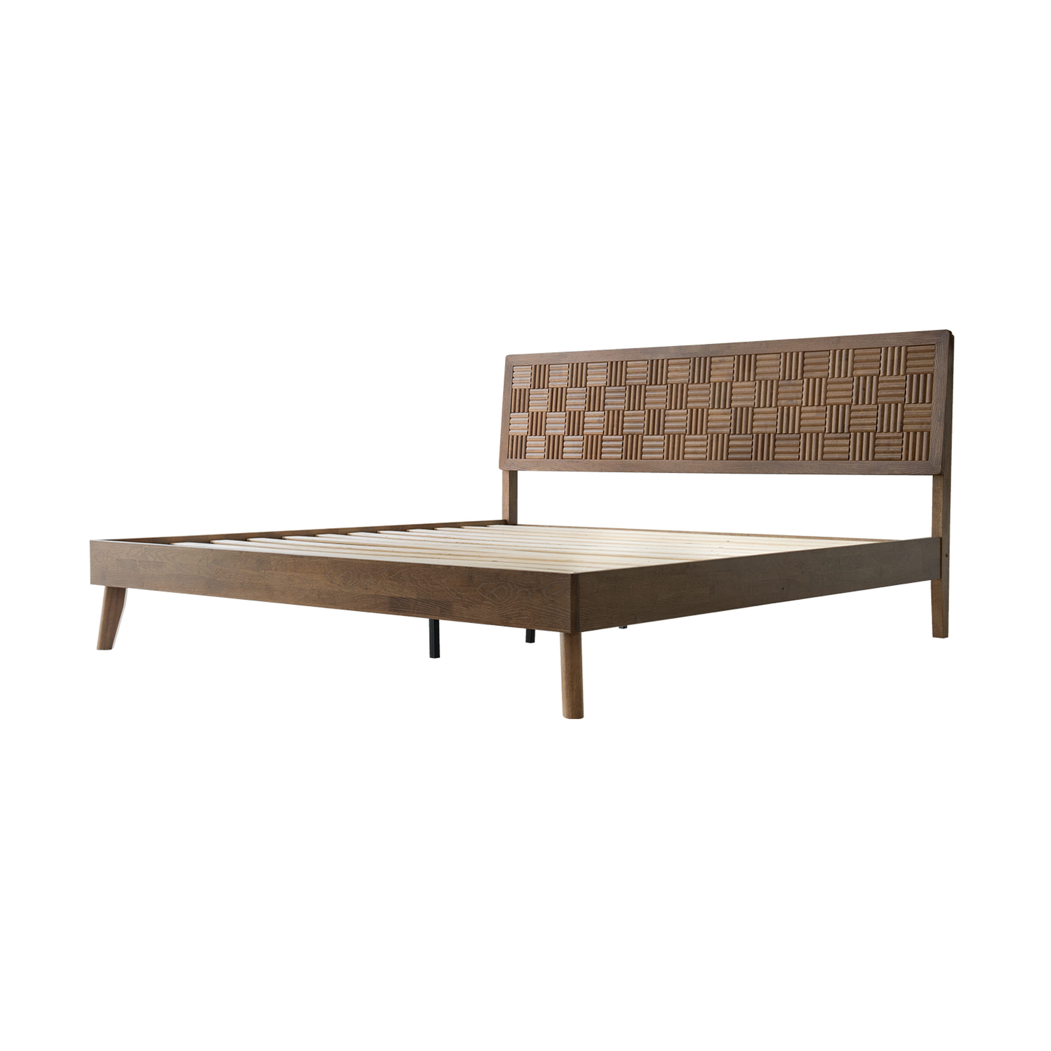 King Size Platform Bed Frame, Solid Wood Headboard & Footboard, 12 Durable Slatted Base, Metal Legs, Anti-Noise & Slip-Free, Easy Assembly, No Box Spring Needed, Barnwood Finish, IDK-30