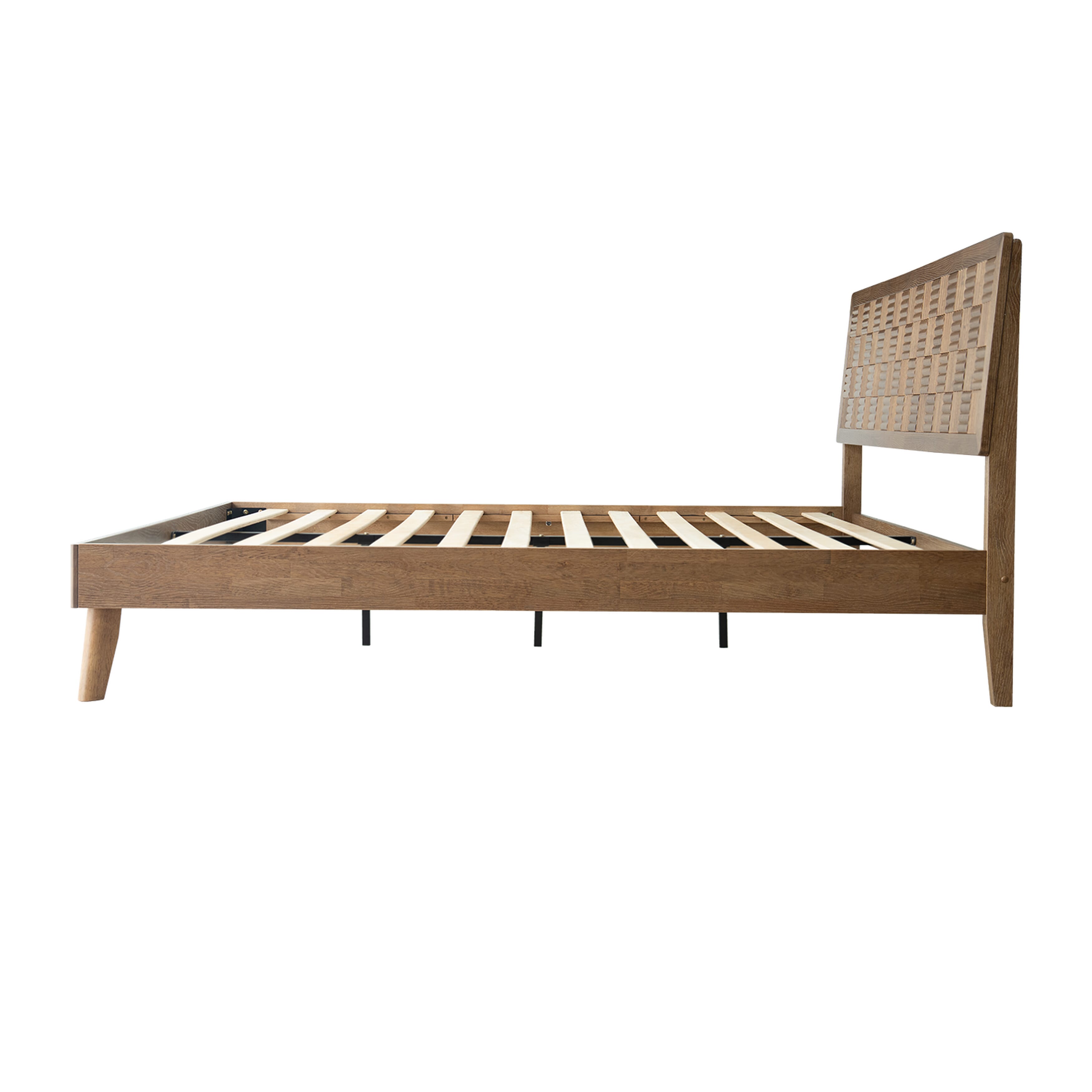 King Size Platform Bed Frame, Solid Wood Headboard & Footboard, 12 Durable Slatted Base, Metal Legs, Anti-Noise & Slip-Free, Easy Assembly, No Box Spring Needed, Barnwood Finish, IDK-30