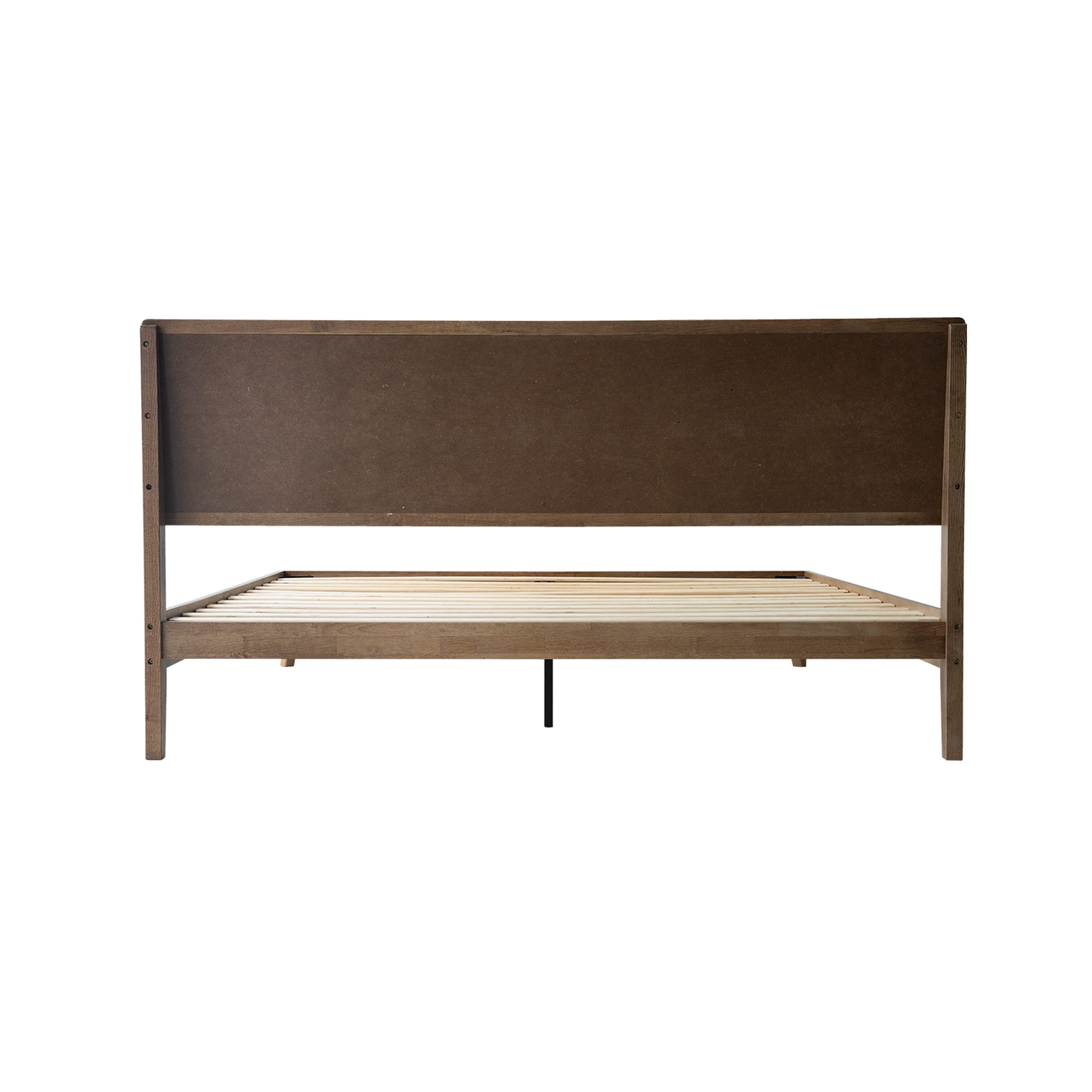 King Size Platform Bed Frame, Solid Wood Headboard & Footboard, 12 Durable Slatted Base, Metal Legs, Anti-Noise & Slip-Free, Easy Assembly, No Box Spring Needed, Barnwood Finish, IDK-30