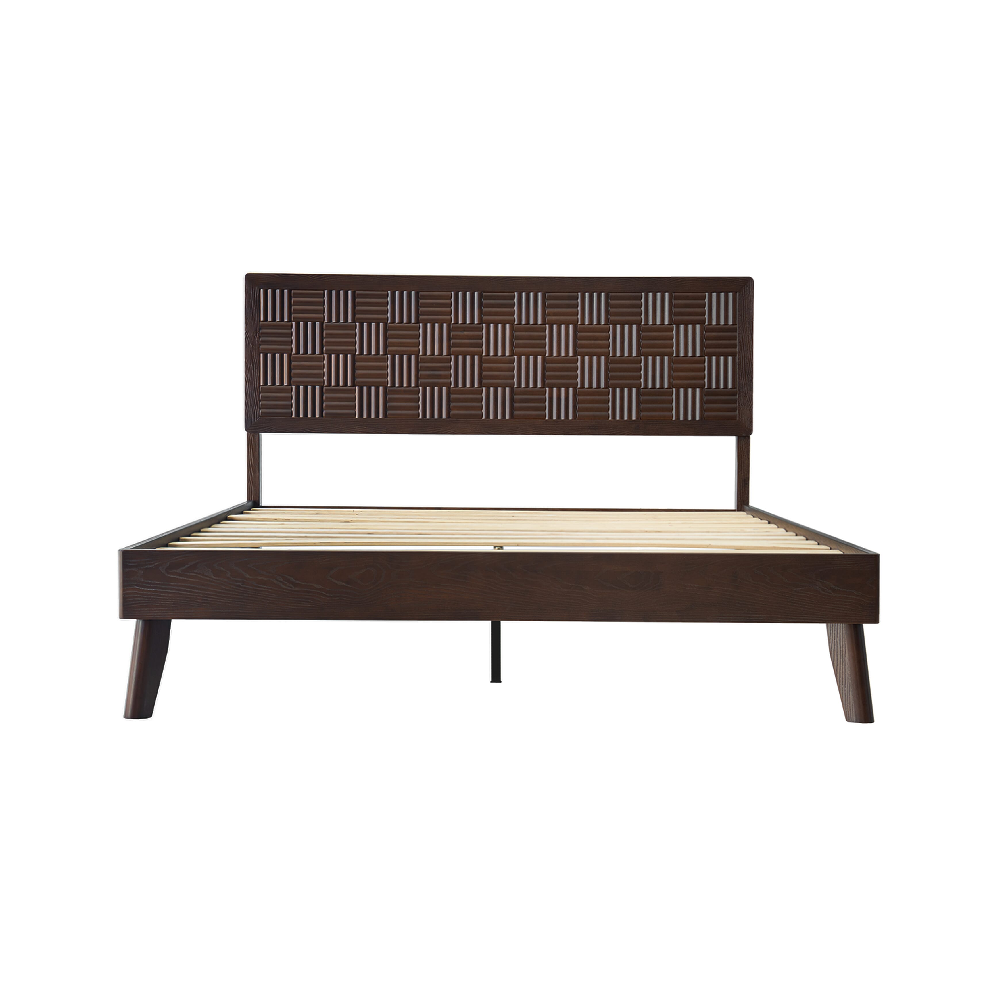 King Size Solid Wood Platform Bed Frame with Headboard & Footboard, 12 Strong Slats base, Metal Legs, Noise-Free & Anti-Slip Build, No Box Spring Needed, Easy Assembly, Dark Roast Oak Finish, IDK-32