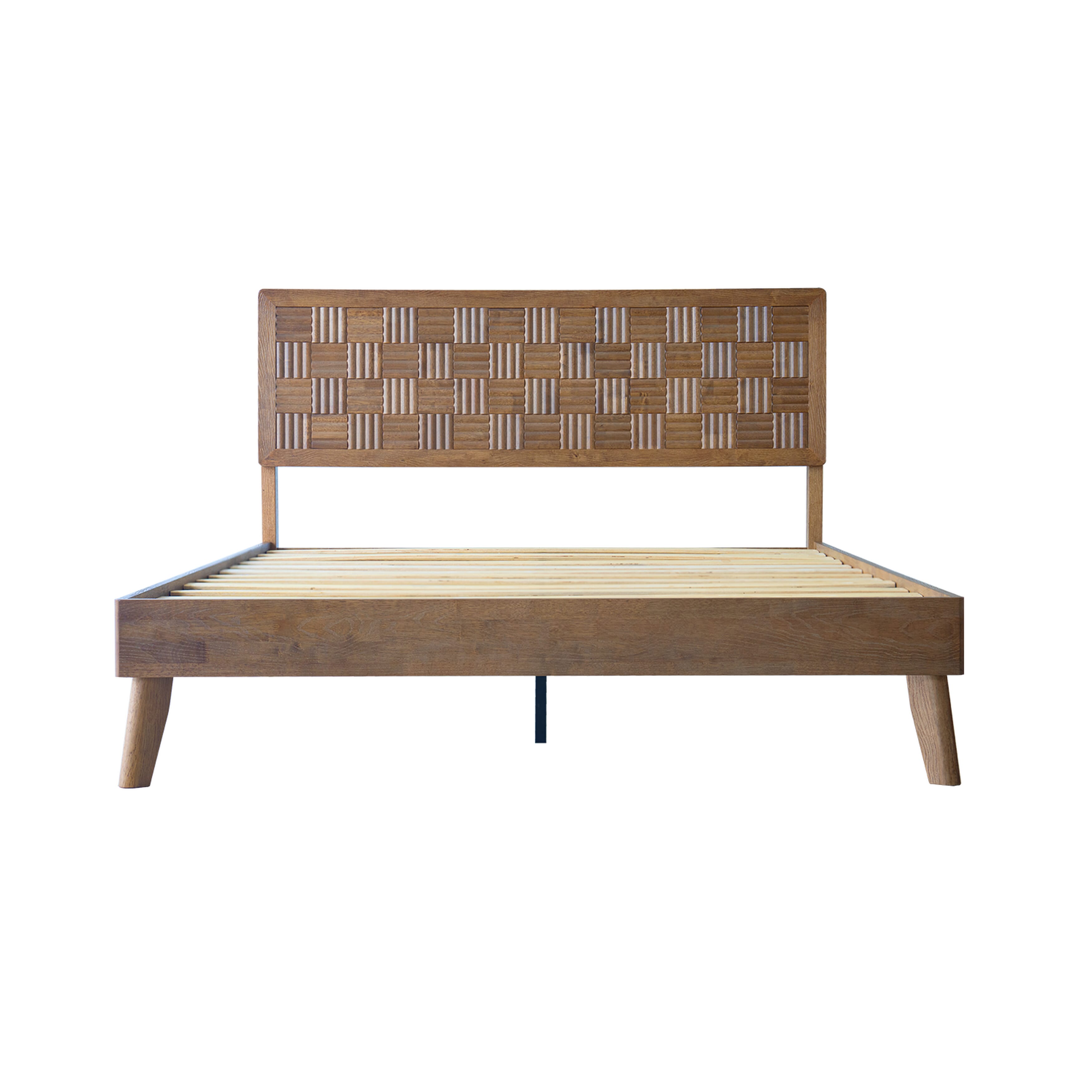 Queen Size Bed Frame, Headboard & Footboard, Solid Wood Platform Bed, Center Metal Legs with 12 Heavy-Duty Slatted Base, Easy Assemble, Noise & Slip-Free, No Box Spring Needed, Barnwood Finish, IDQ-30