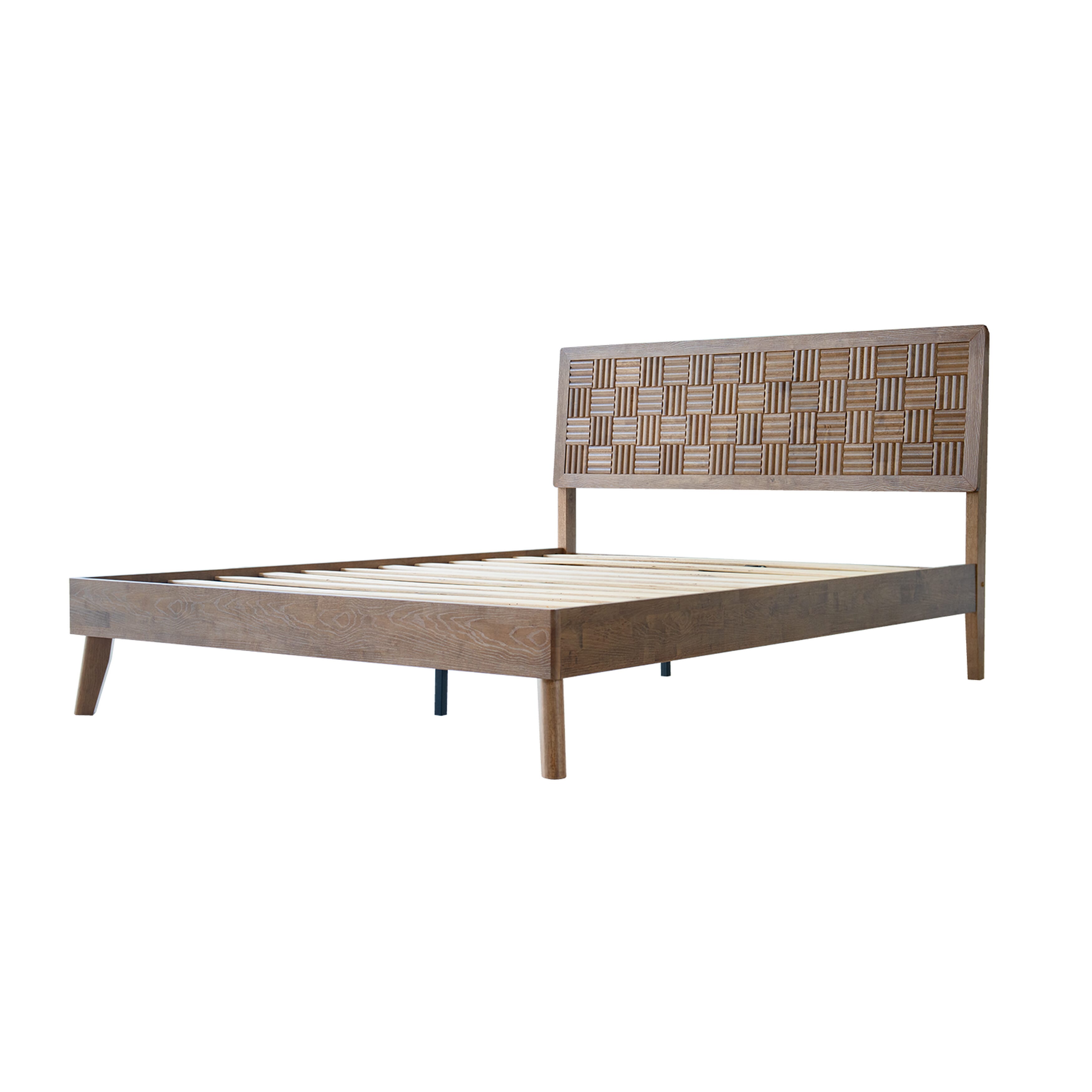 Queen Size Bed Frame, Headboard & Footboard, Solid Wood Platform Bed, Center Metal Legs with 12 Heavy-Duty Slatted Base, Easy Assemble, Noise & Slip-Free, No Box Spring Needed, Barnwood Finish, IDQ-30
