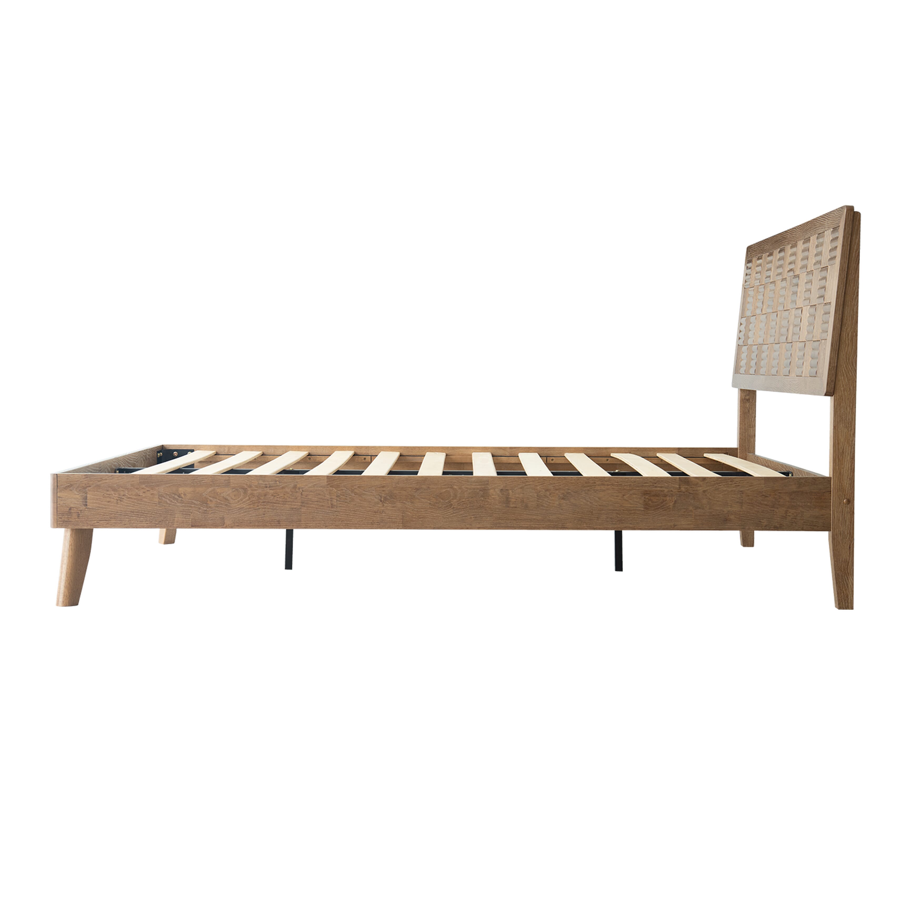 Queen Size Bed Frame, Headboard & Footboard, Solid Wood Platform Bed, Center Metal Legs with 12 Heavy-Duty Slatted Base, Easy Assemble, Noise & Slip-Free, No Box Spring Needed, Barnwood Finish, IDQ-30