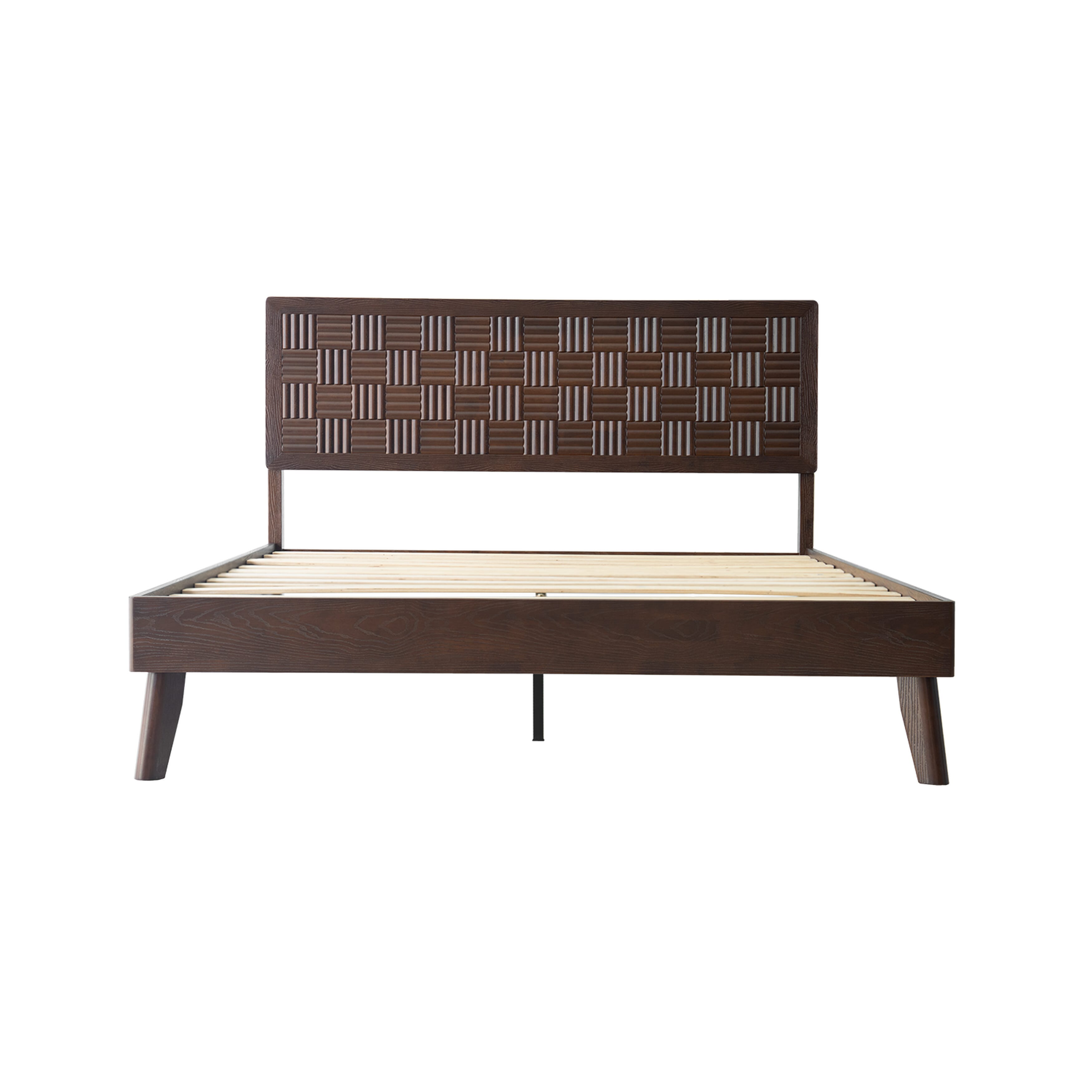 Queen Size Platform Bed Frame with Headboard & Footboard, Central Metal Legs, 12 Slatted Base, No Box Spring Needed, Anti-Slip & Noise-Free, Easy Assembly, Dark Roast Oak Finish, IDQ-32