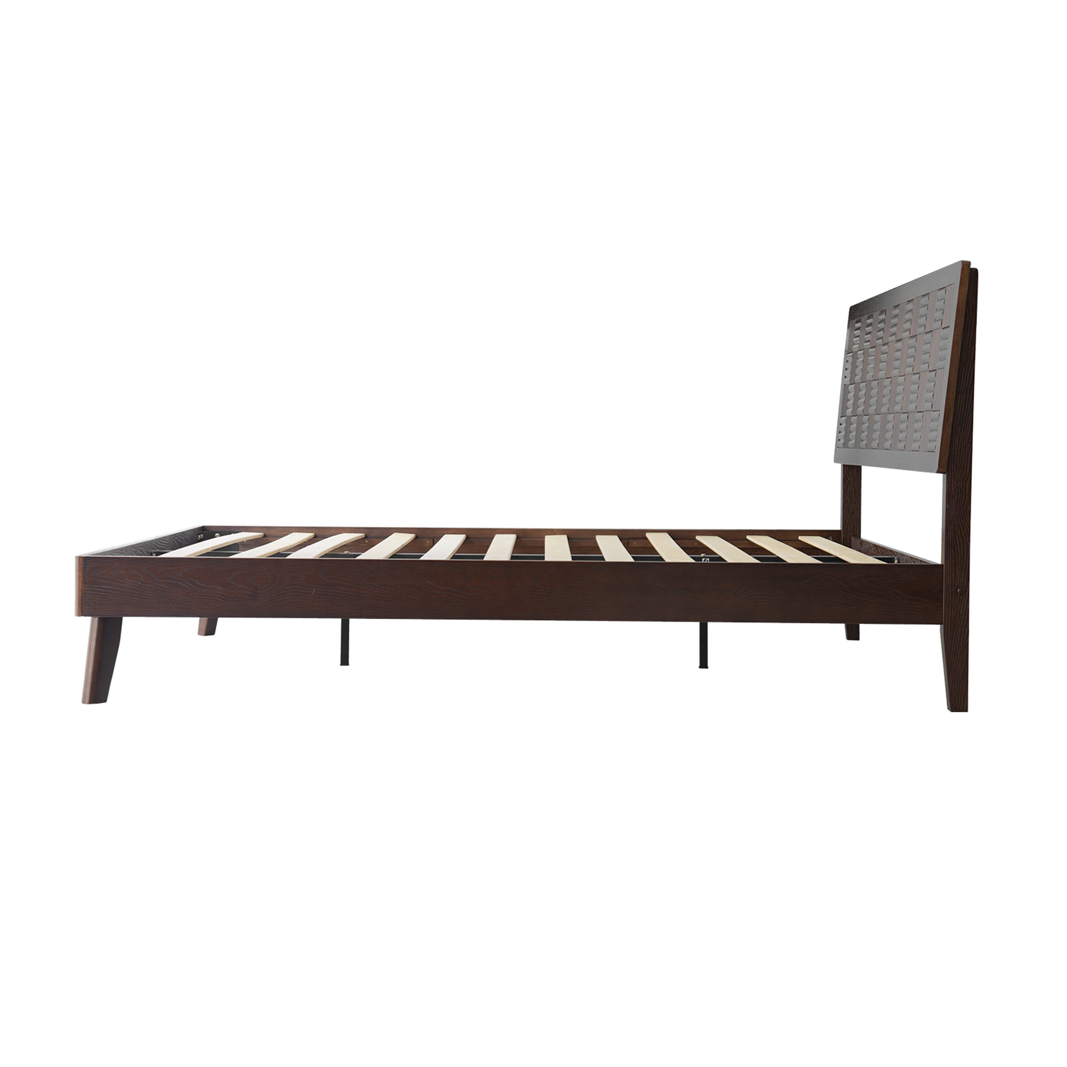 Queen Size Platform Bed Frame with Headboard & Footboard, Central Metal Legs, 12 Slatted Base, No Box Spring Needed, Anti-Slip & Noise-Free, Easy Assembly, Dark Roast Oak Finish, IDQ-32
