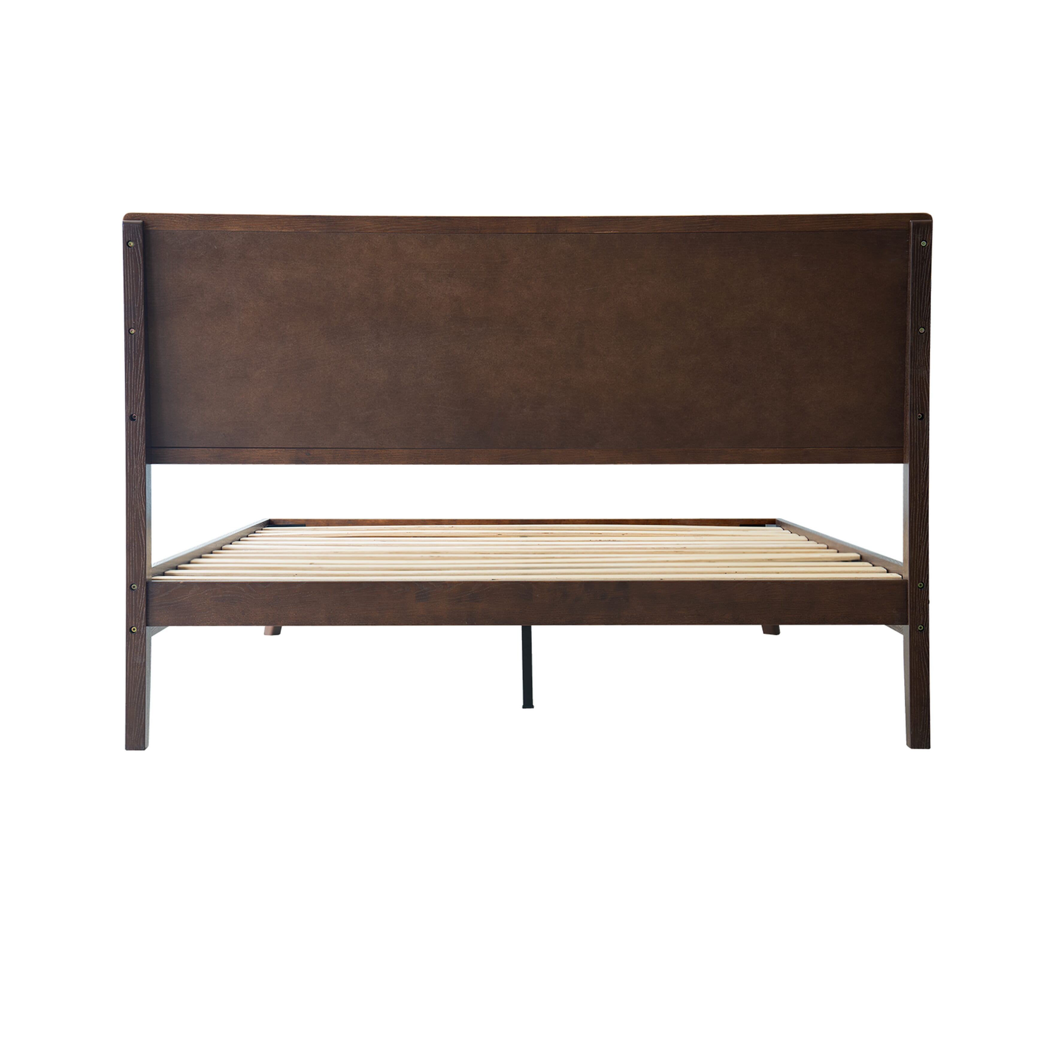 Queen Size Platform Bed Frame with Headboard & Footboard, Central Metal Legs, 12 Slatted Base, No Box Spring Needed, Anti-Slip & Noise-Free, Easy Assembly, Dark Roast Oak Finish, IDQ-32