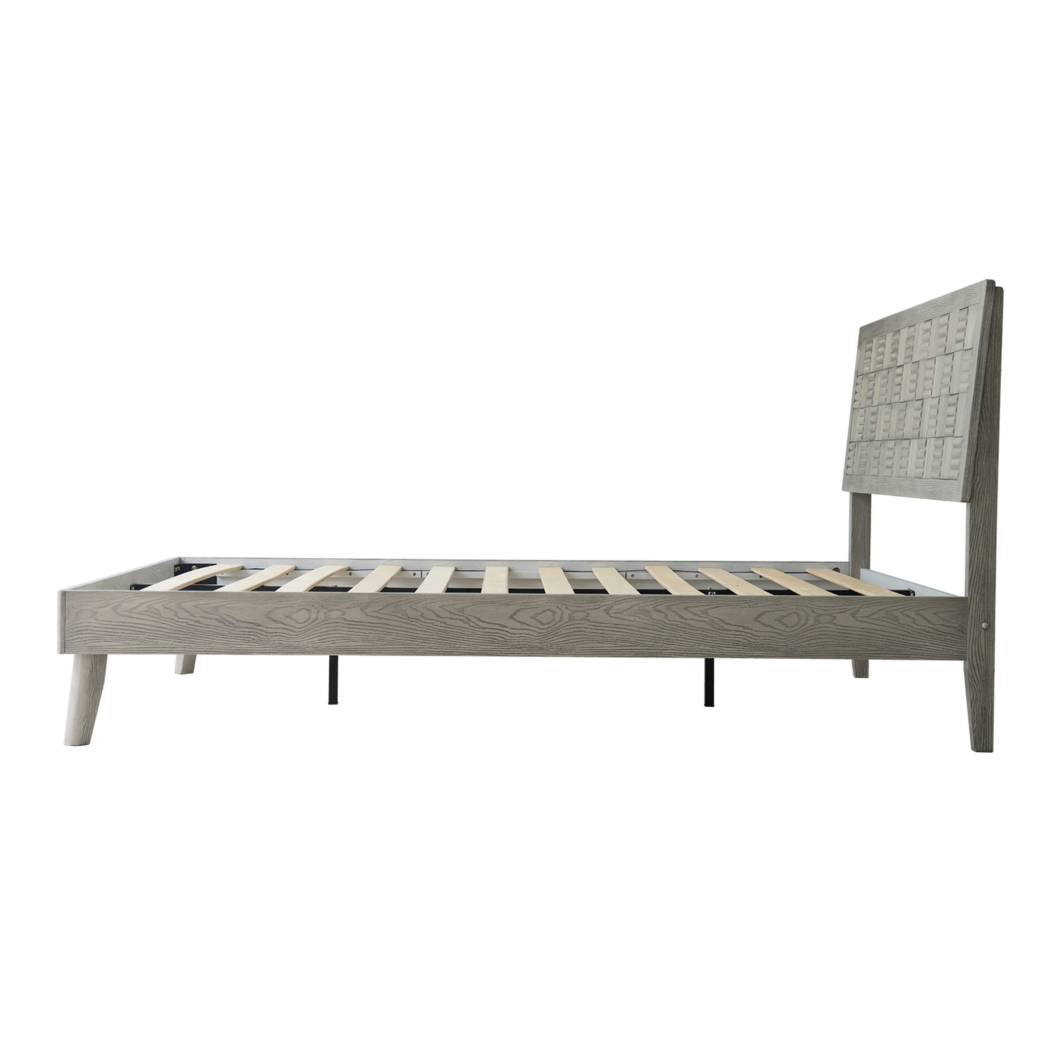 Queen Size Platform Bed Frame with Headboard & Footboard, Central Metal Legs, 12 Solid Wood Strong Slatted Base, Noise-Free & Anti-Slip, No Box Spring Needed, Weathered Gray Oak Finish, IDQ-34