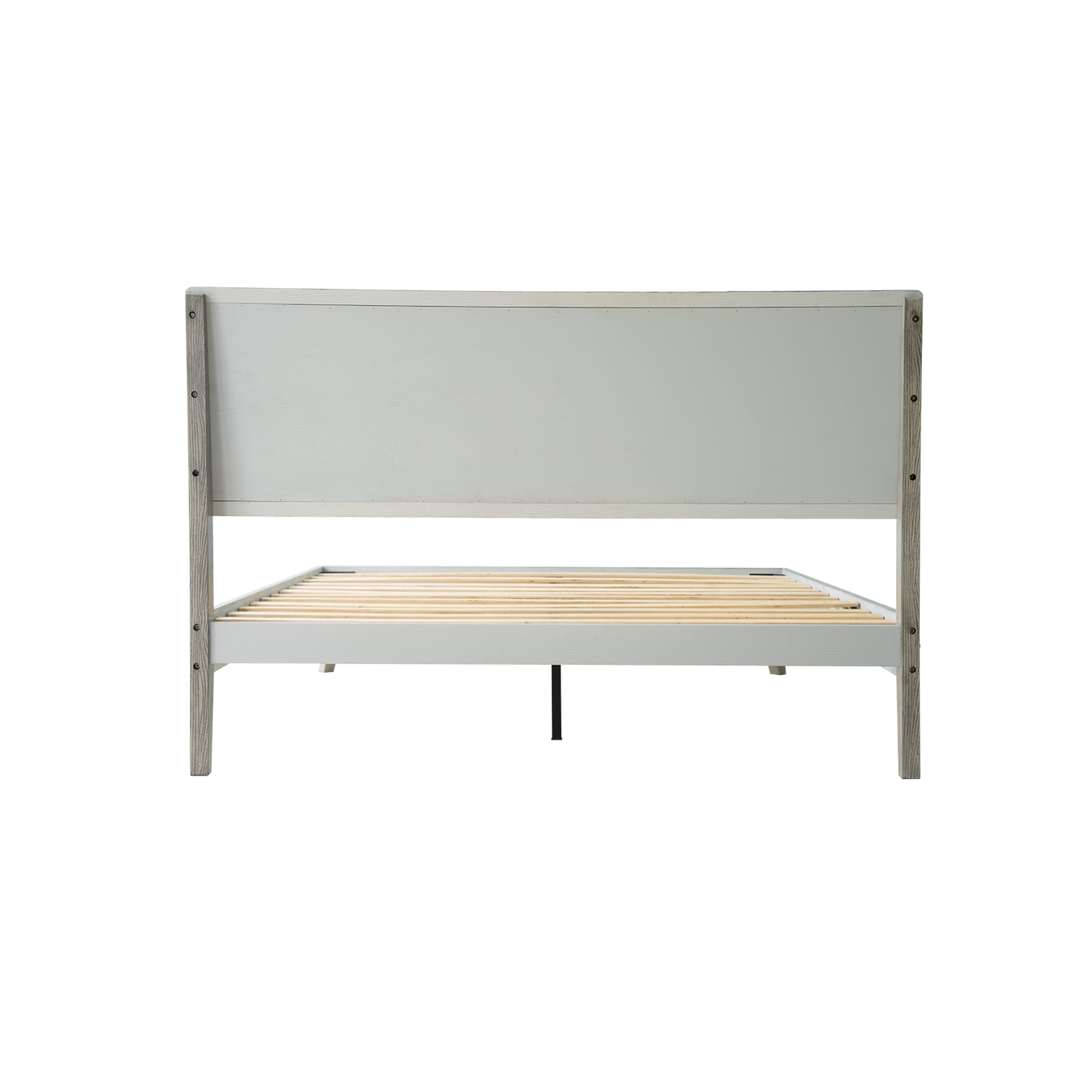 Queen Size Platform Bed Frame with Headboard & Footboard, Central Metal Legs, 12 Solid Wood Strong Slatted Base, Noise-Free & Anti-Slip, No Box Spring Needed, Weathered Gray Oak Finish, IDQ-34