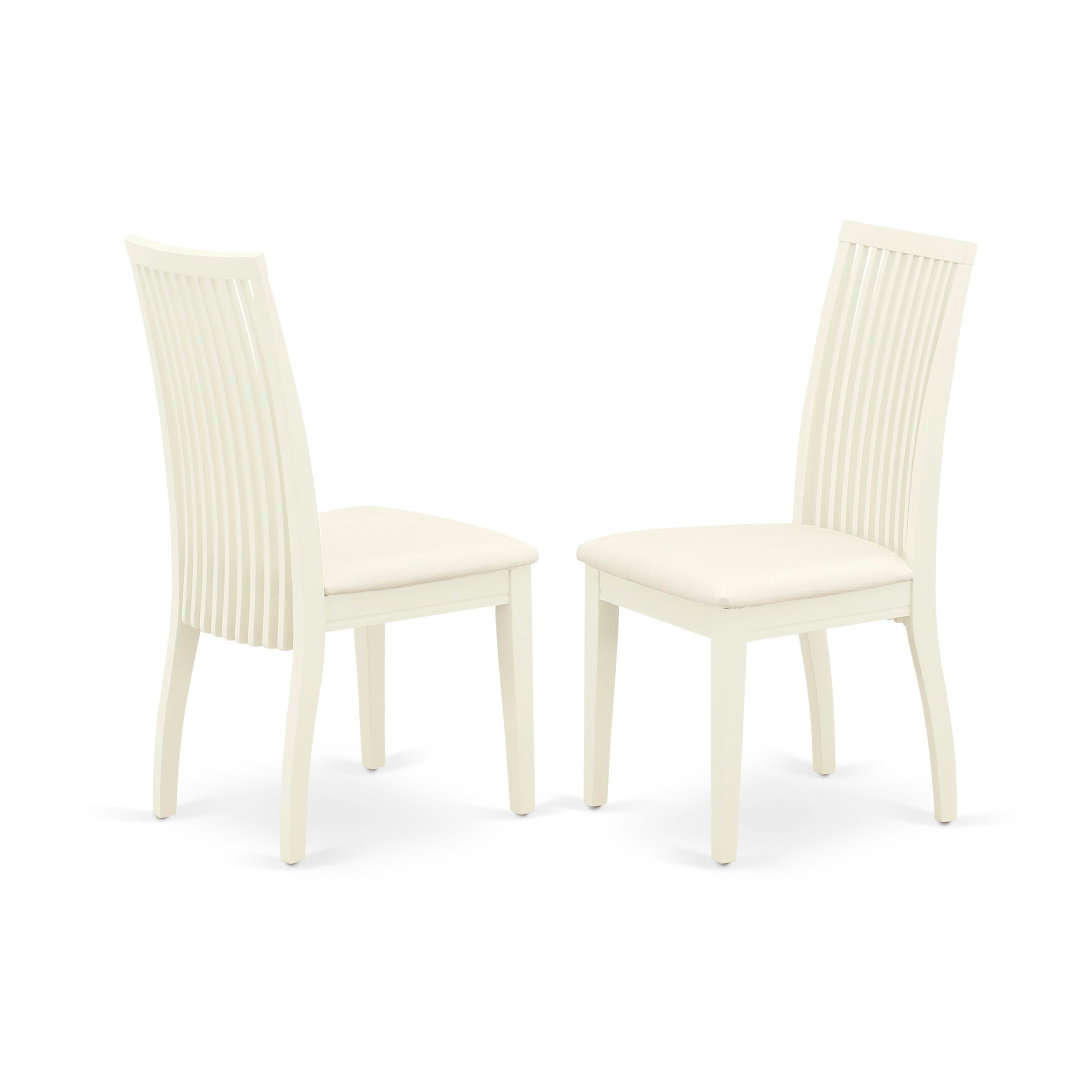 El juego de comedor LGIP5-LWH-C de 5 piezas incluye una mesa rectangular con hojas de mariposa y cuatro sillas de comedor con asiento de lino.