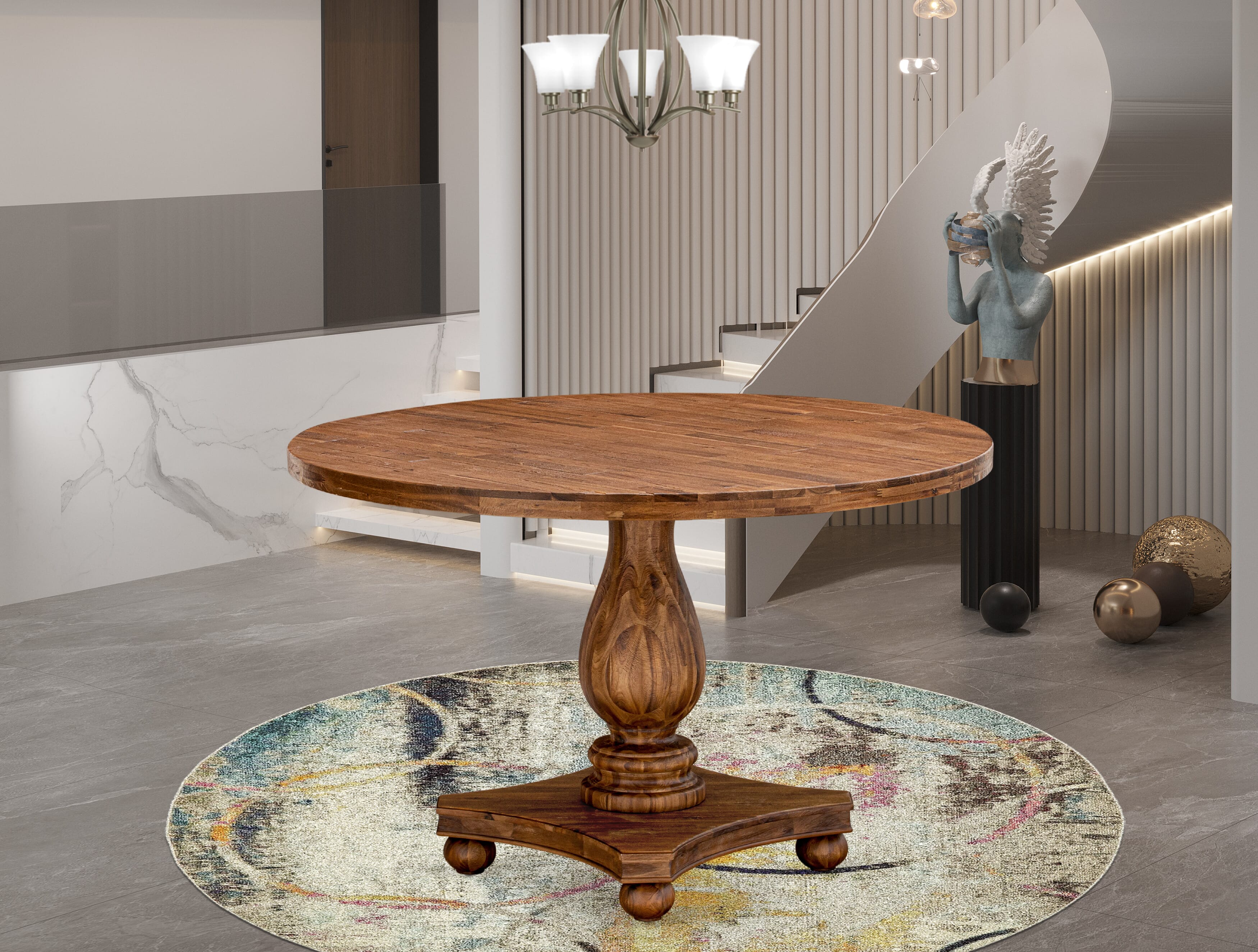 Luxe by East West Furniture - I2AM7-40N-34 7-Piece Dining room set consists of a Round Dinner table and 6 Dark Grey Faux Leather Chairs with stylish Back, Antique Walnut Finish.